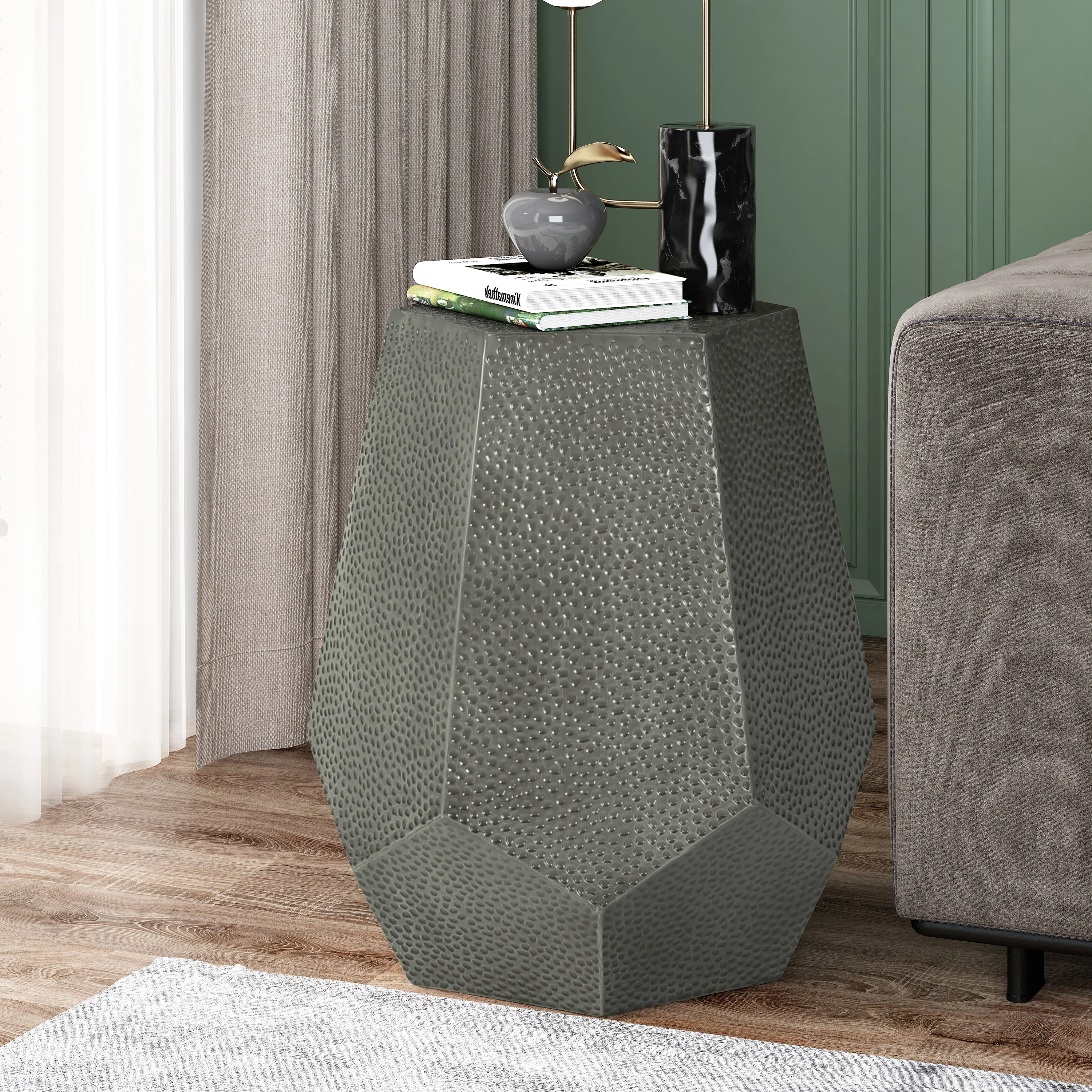Spofford Modern Hammered Iron Geometric Side Table - furnishings