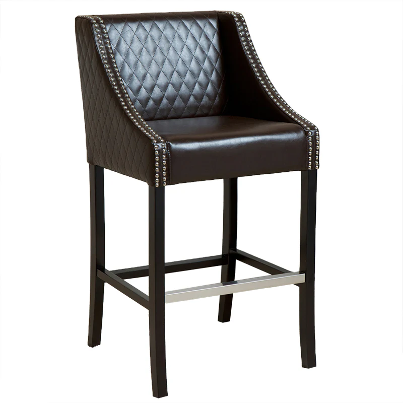 Larue Contemporary Quilted Brown Bonded Leather Barstool with Nailhead Trim - furnishings