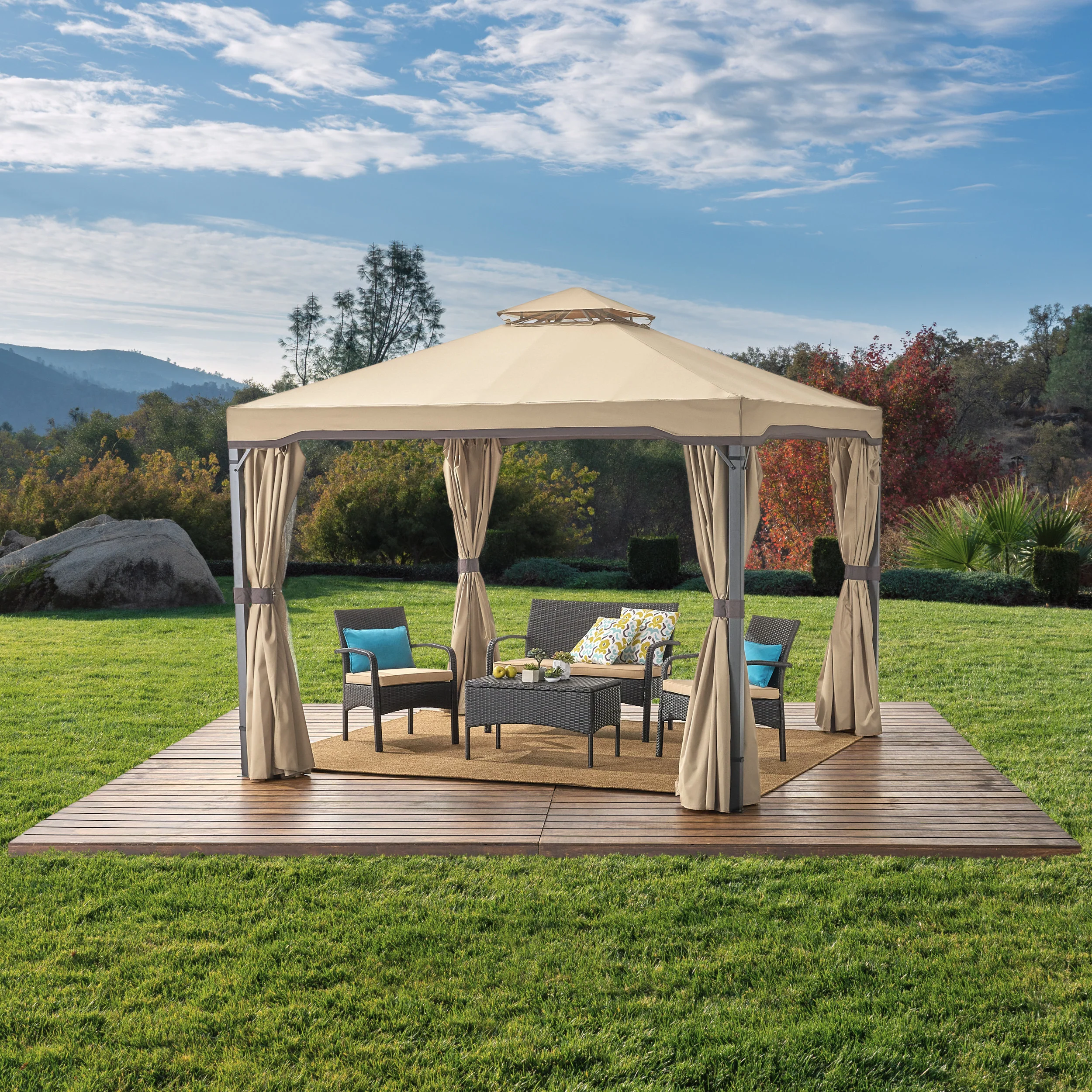 Sonoma Outdoor Curtains With Mosquito Netting 10 x 10 Foot Gazebo - furnishings