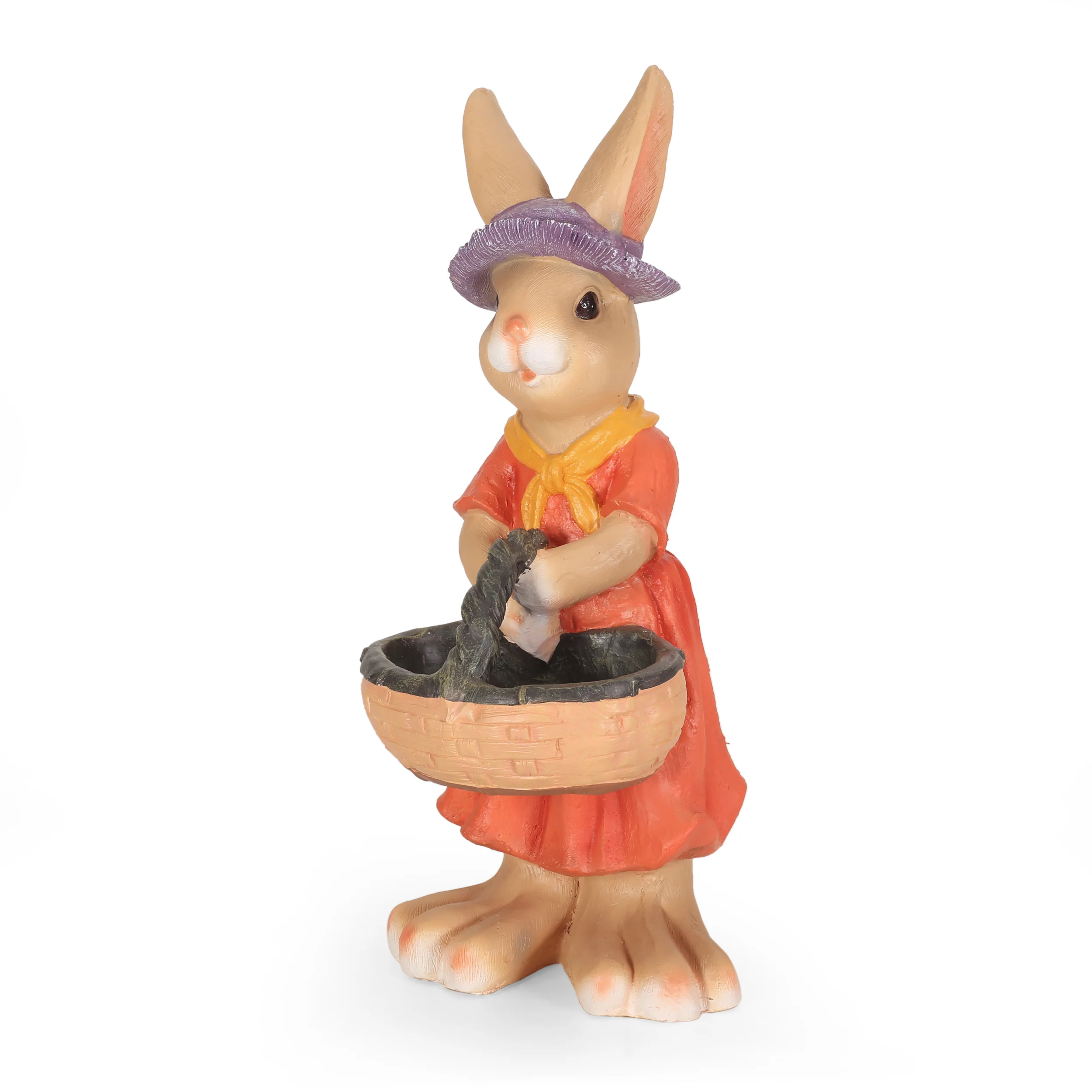 Raglan Rafter Outdoor Rabbit Garden Statue, Brown and Orange - furnishings