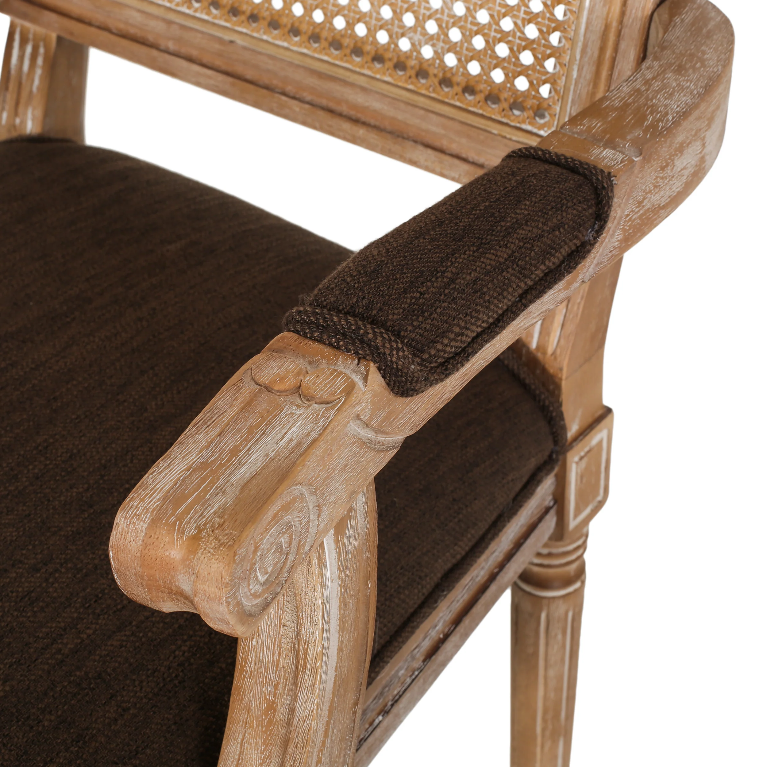 Joretta French Country Fabric Upholstered Wood and Cane 5 Piece Circular Dining Set - furnishings