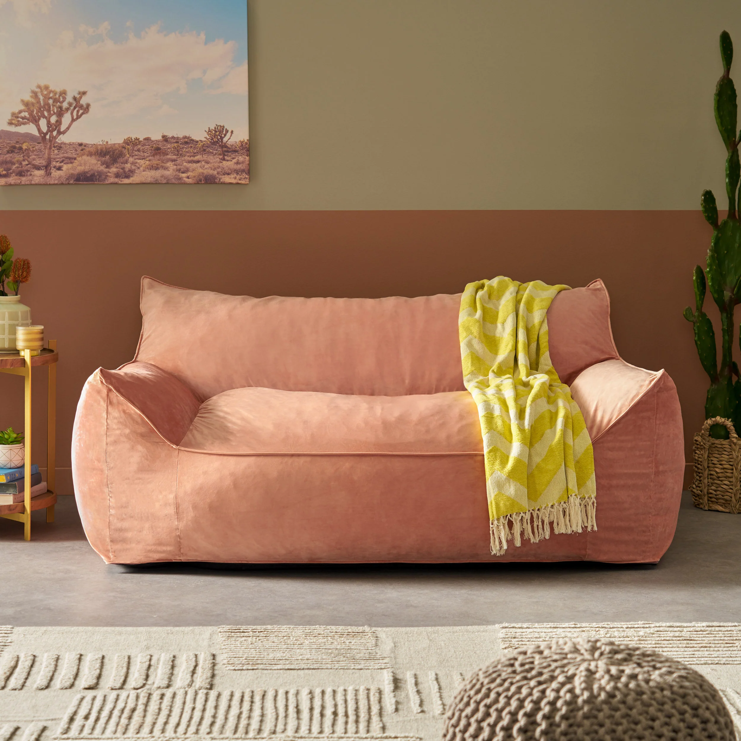 Calef Modern Velveteen 2 Seater Oversized Bean Bag Chair with Armrests - furnishings