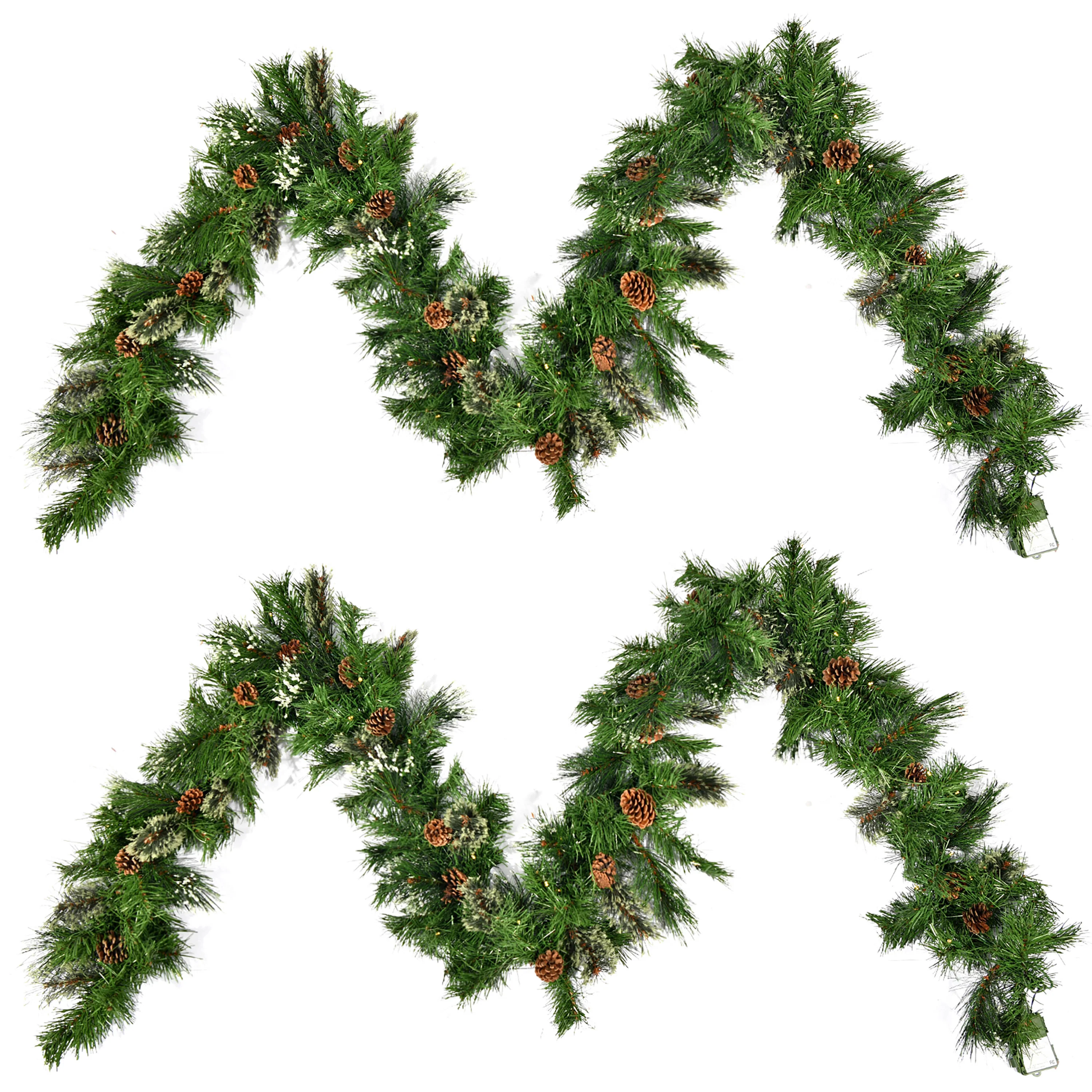 Dess 2-packed 9'X10'' Glitter Bristle Mixed Garland with 50 Warm White LED Lights - furnishings