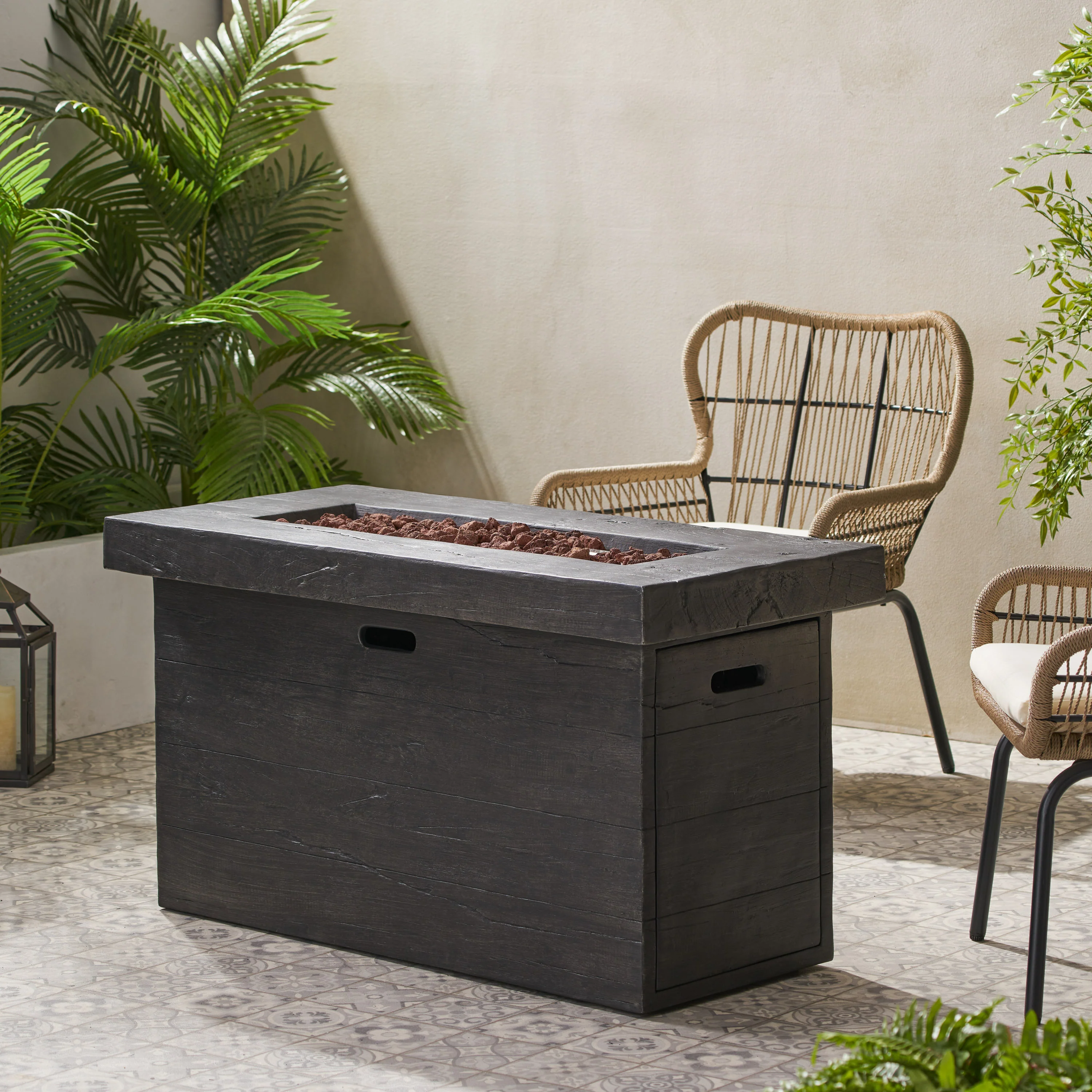 Aubreey Outdoor Rectangular Gas Burning Fire Pit - 50000 BTU - furnishings