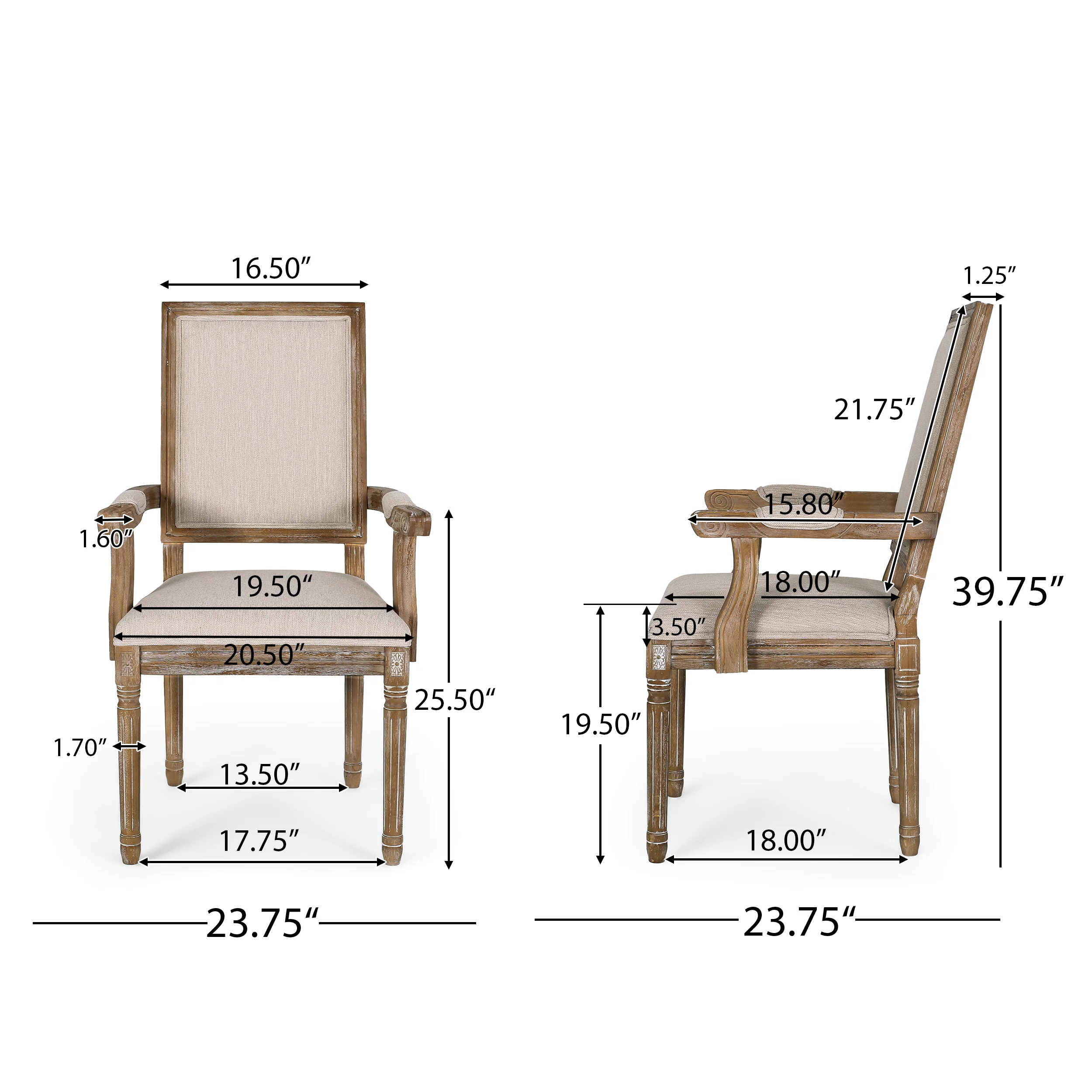 Ashlyn French Country Fabric Upholstered Wood Dining Chairs, Set of 6 - furnishings