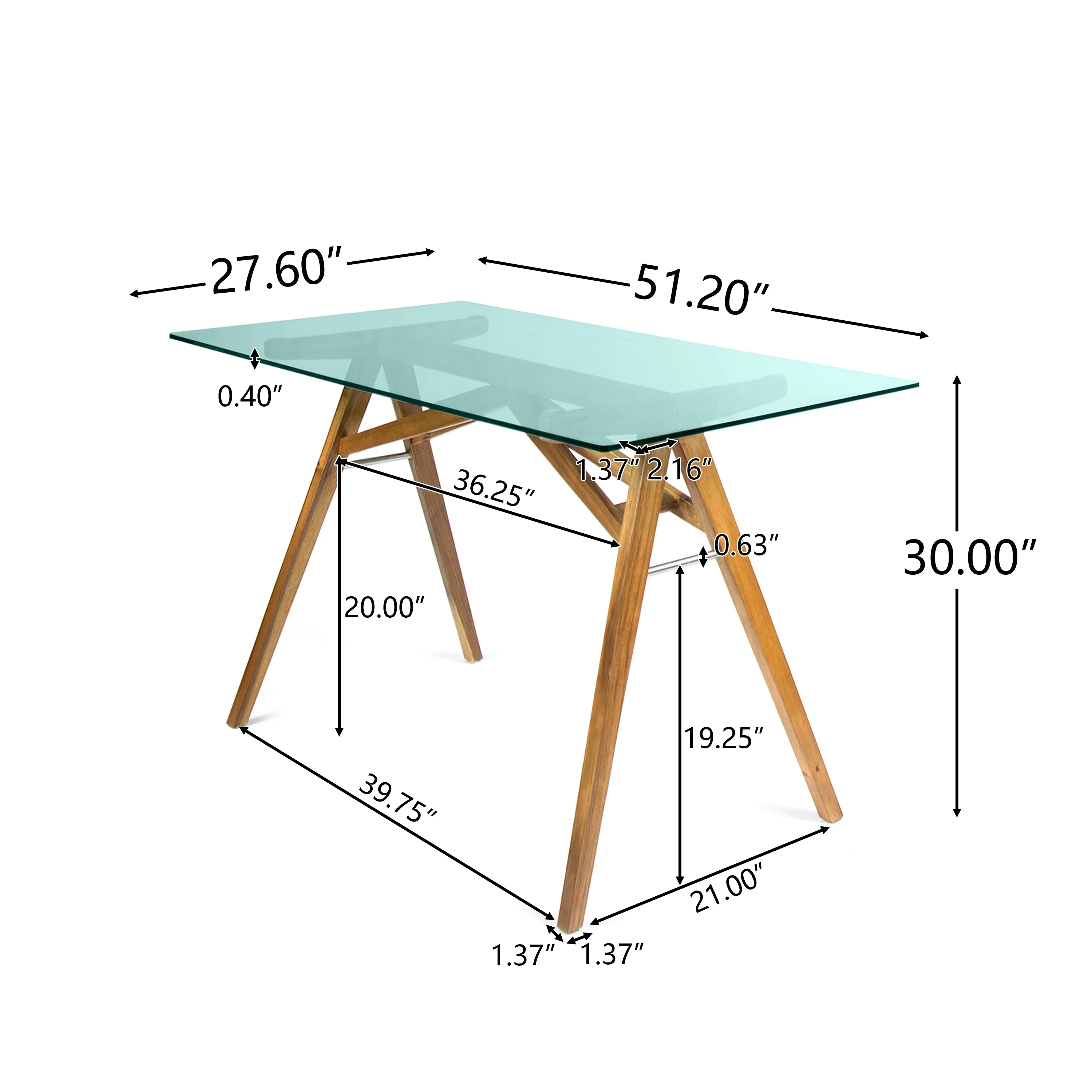 Camey Mid-Century Acacia Wood Desk with Tempered Glass Top - furnishings