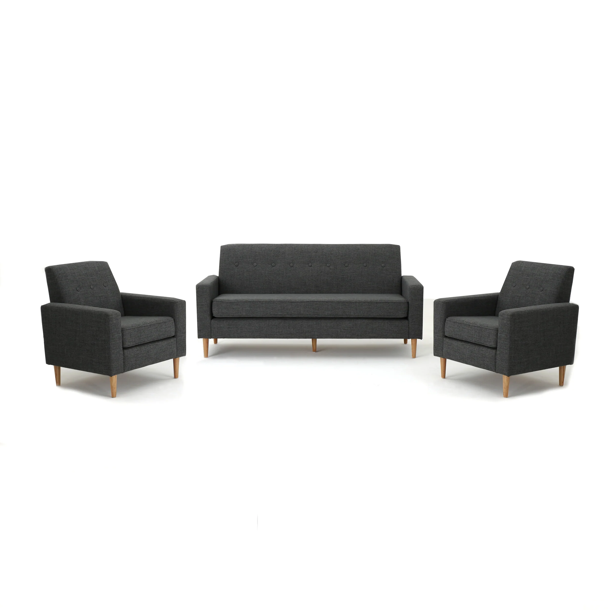 Stratford Mid-Century Modern 3-Piece Fabric Chairs & Sofa Living Room Set - furnishings