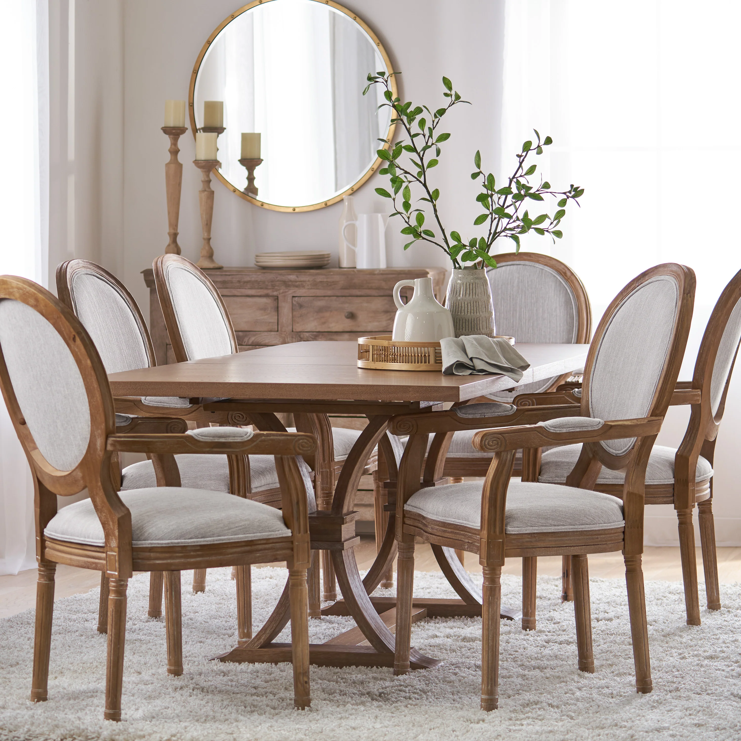 Aisenbrey French Country Fabric Upholstered Wood 7 Piece Expandable Dining Set - furnishings