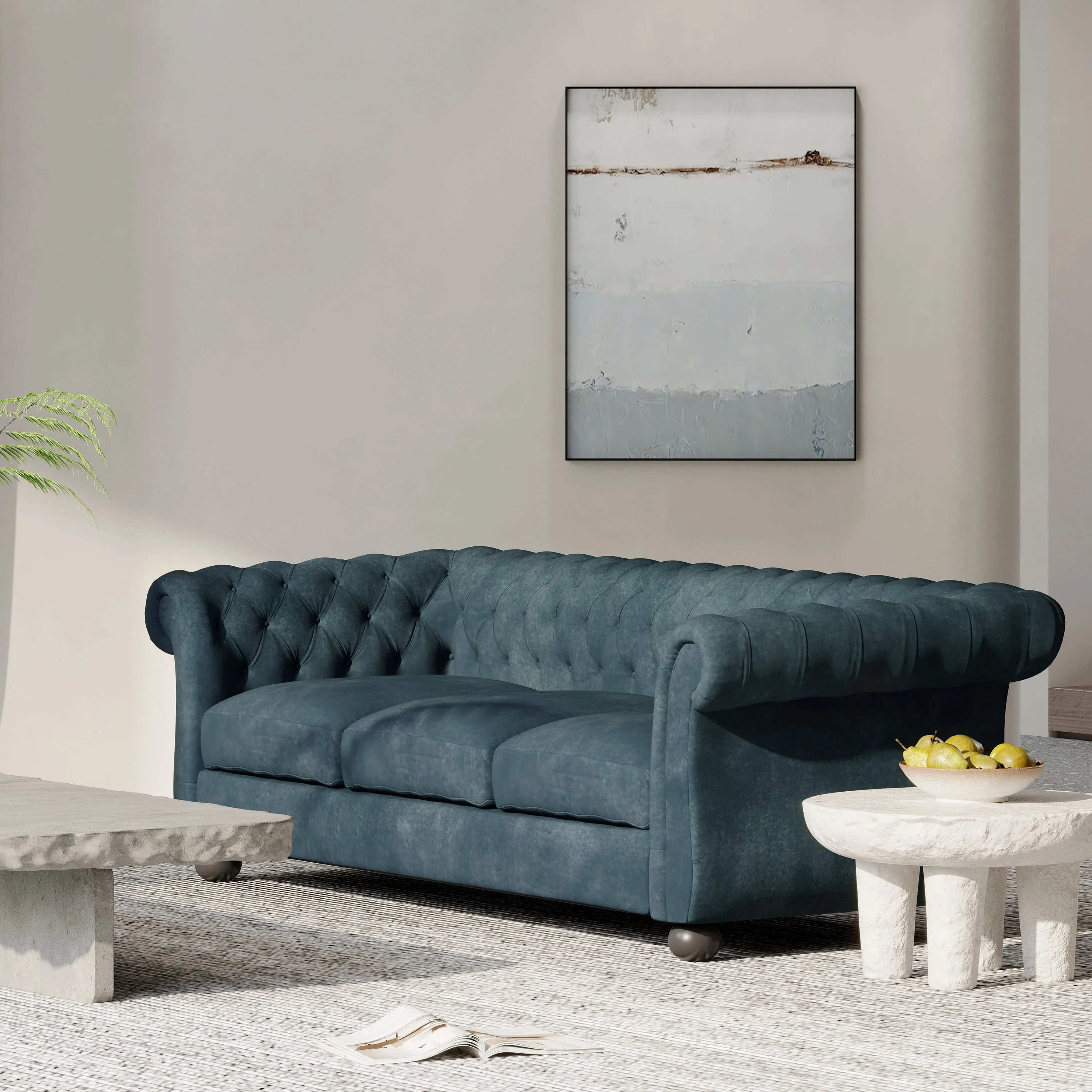 Nystrom Chesterfield Fabric Tufted 3 Seater Sofa - furnishings