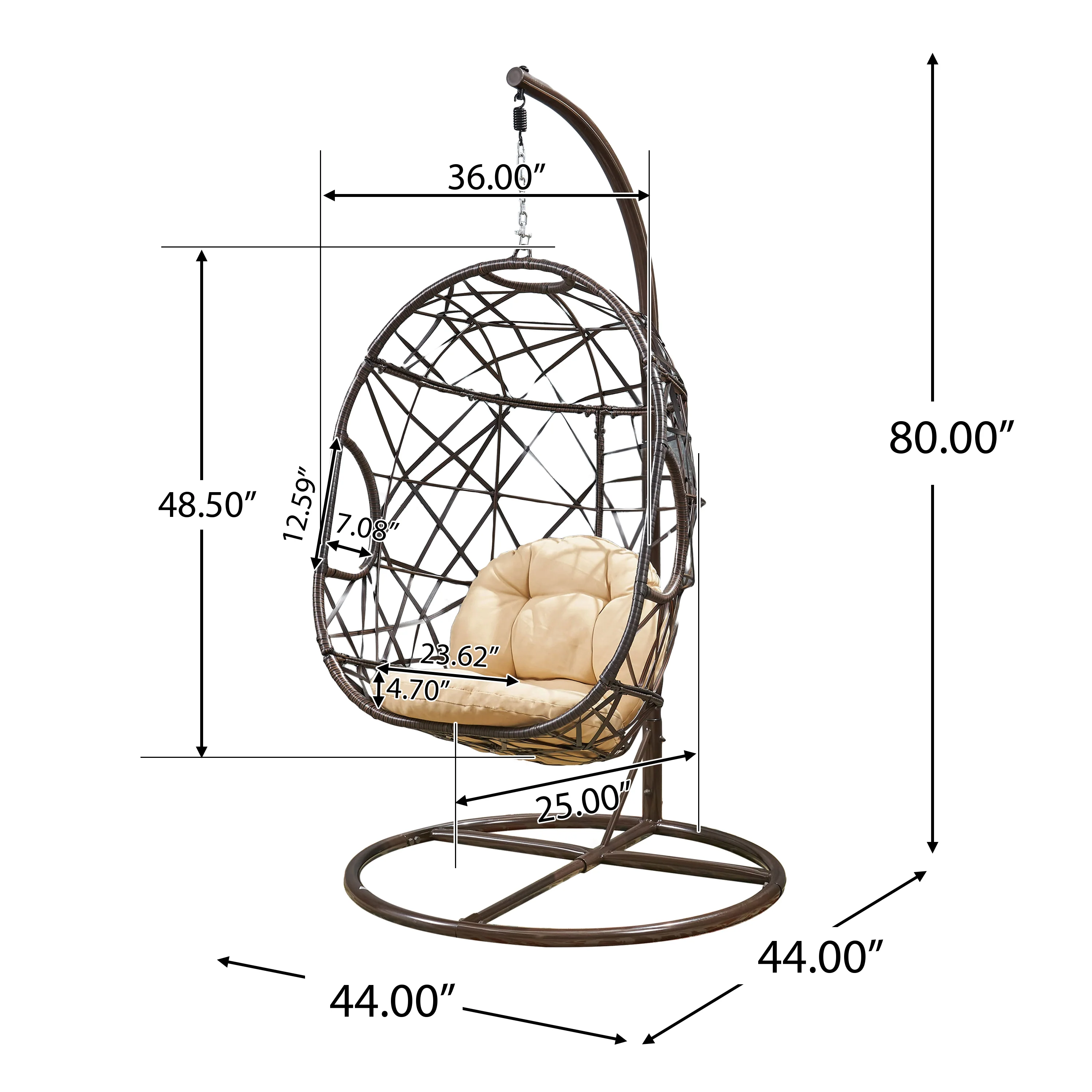 Guerneville Outdoor Brown Wicker Hanging Teardrop / Egg Chair - furnishings
