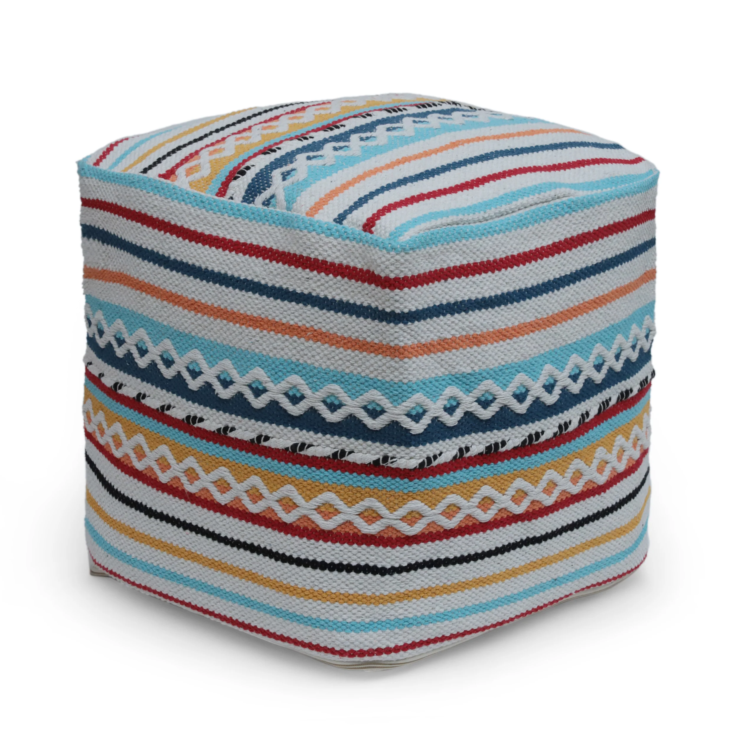 Hilliard Boho Handcrafted Peruvian Print Cube Pouf - furnishings