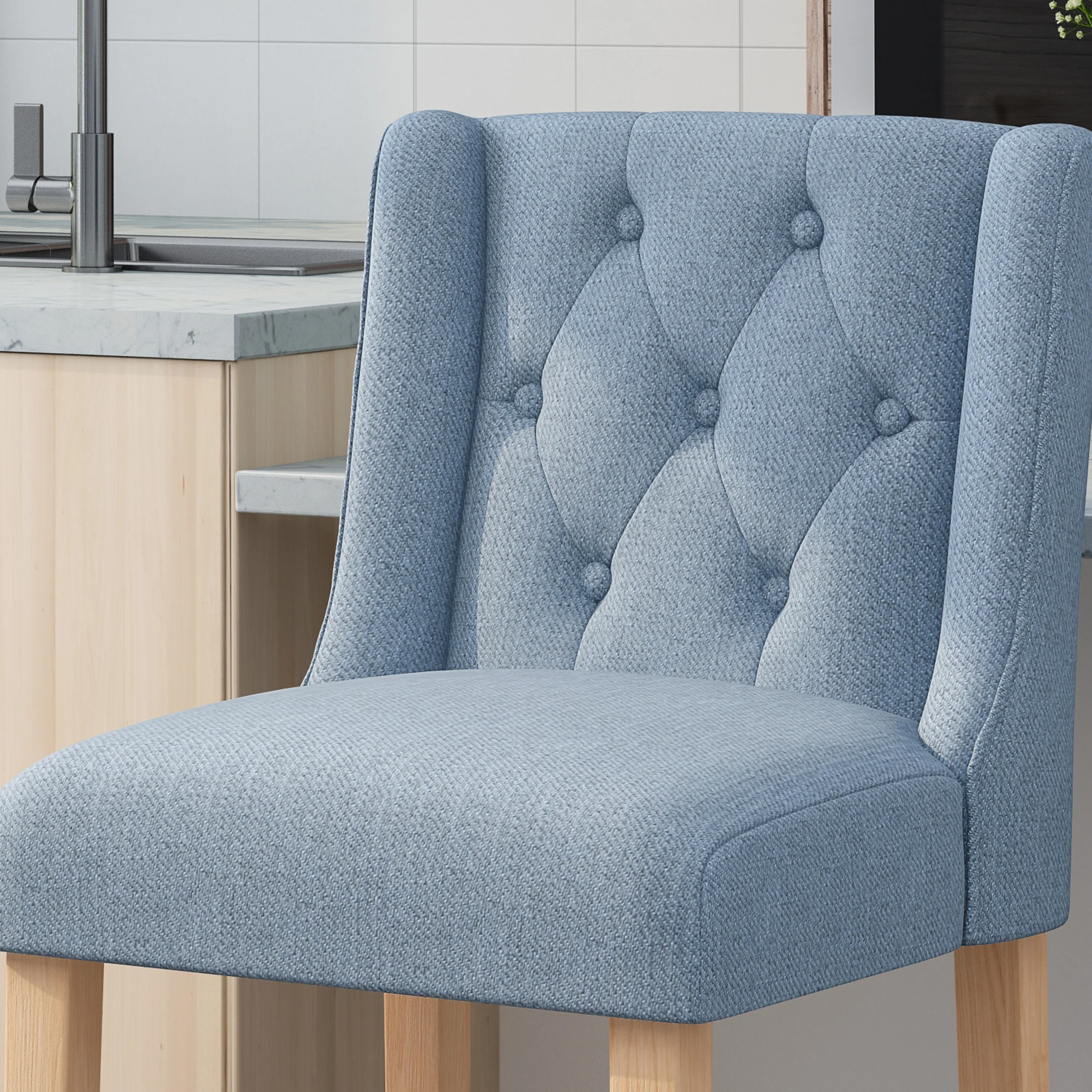 Zaydrian Button Tufted Fabric Wingback Bar Stool (Set of 2) - furnishings