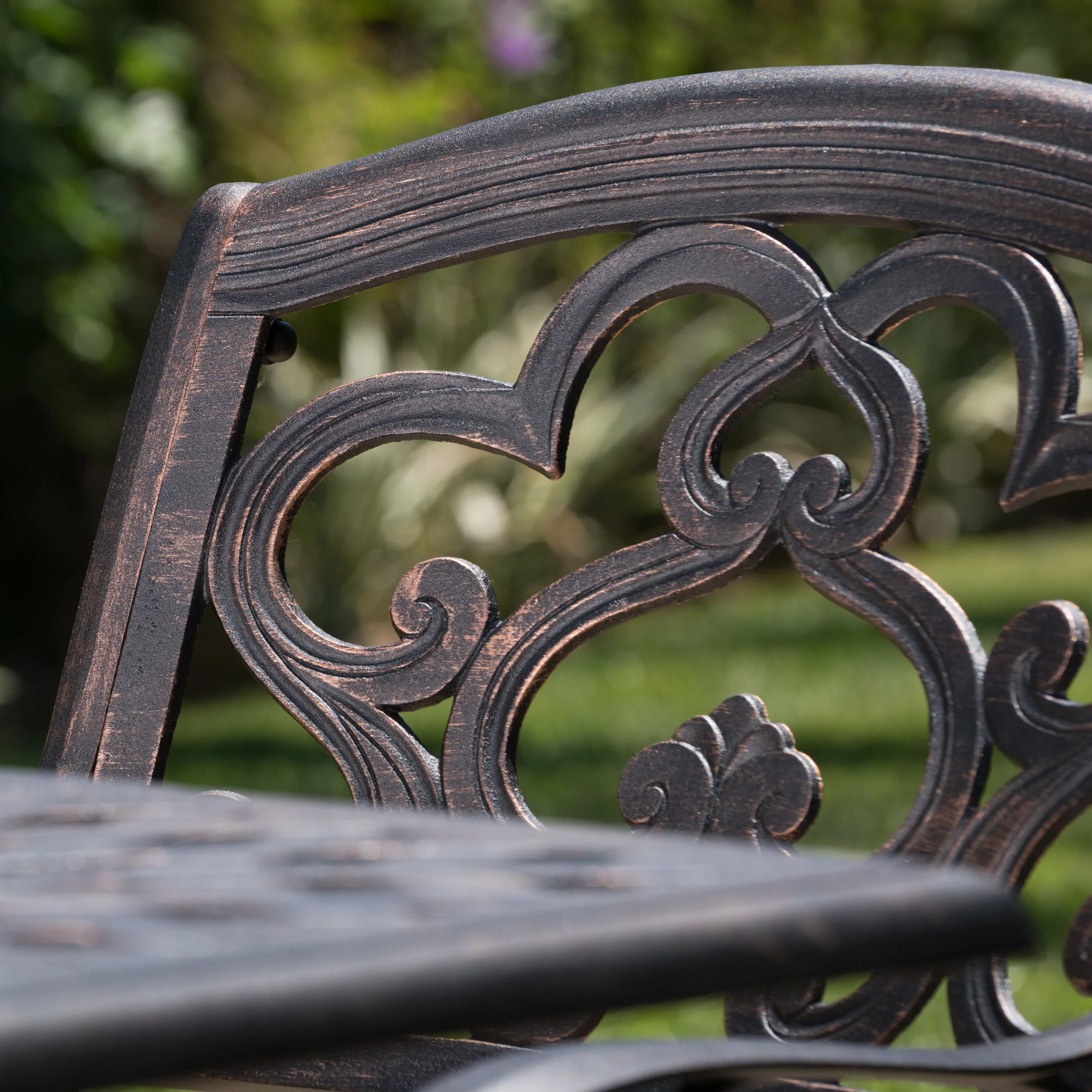 Carlton Outdoor 7 Pc Patina Copper Cast Aluminum Dining Set - furnishings