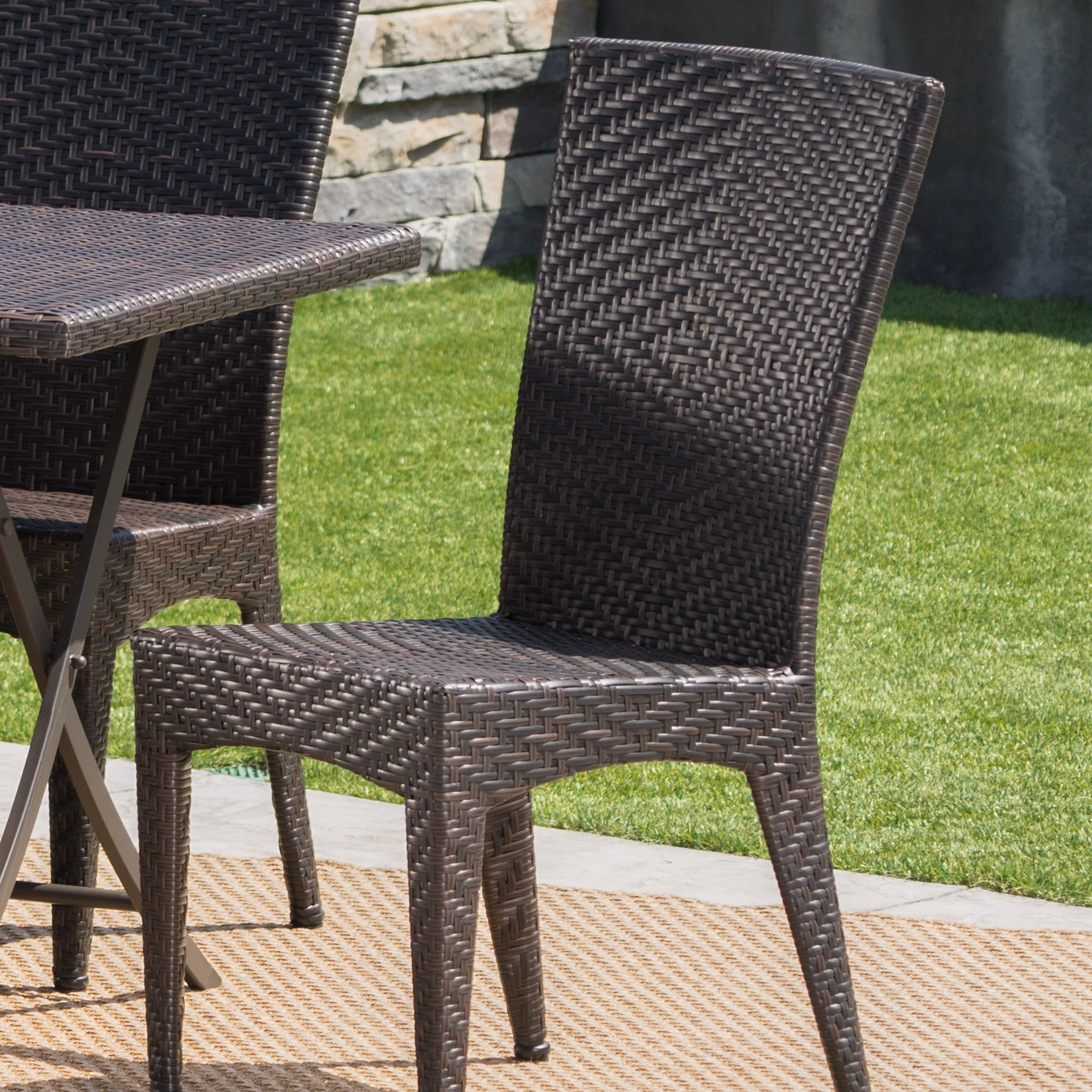 Adia Outdoor 7 Piece Multi-brown Wicker Dining Set with Foldable Table - furnishings