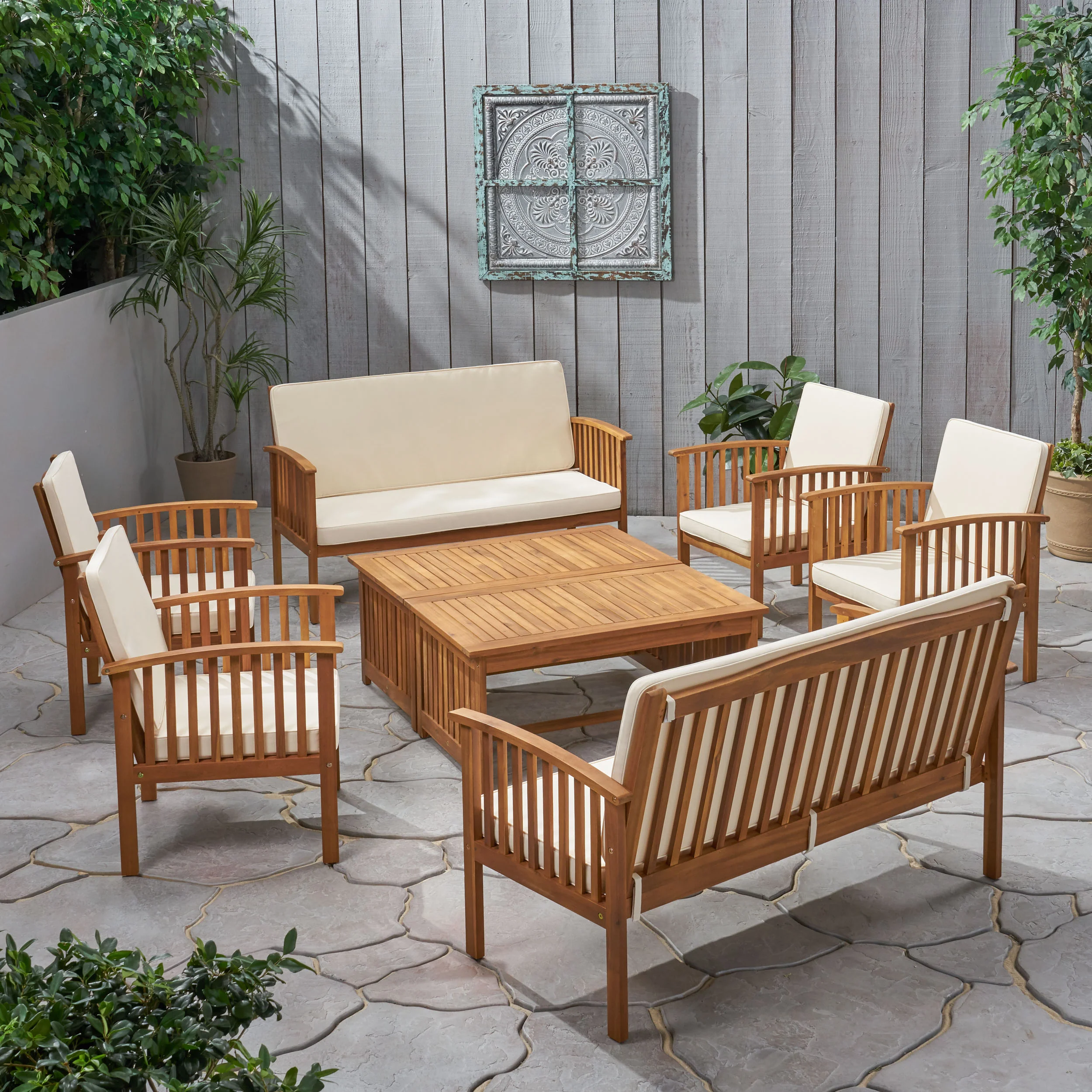 Cape Town Acacia Wood Outdoor Sofa Set - furnishings