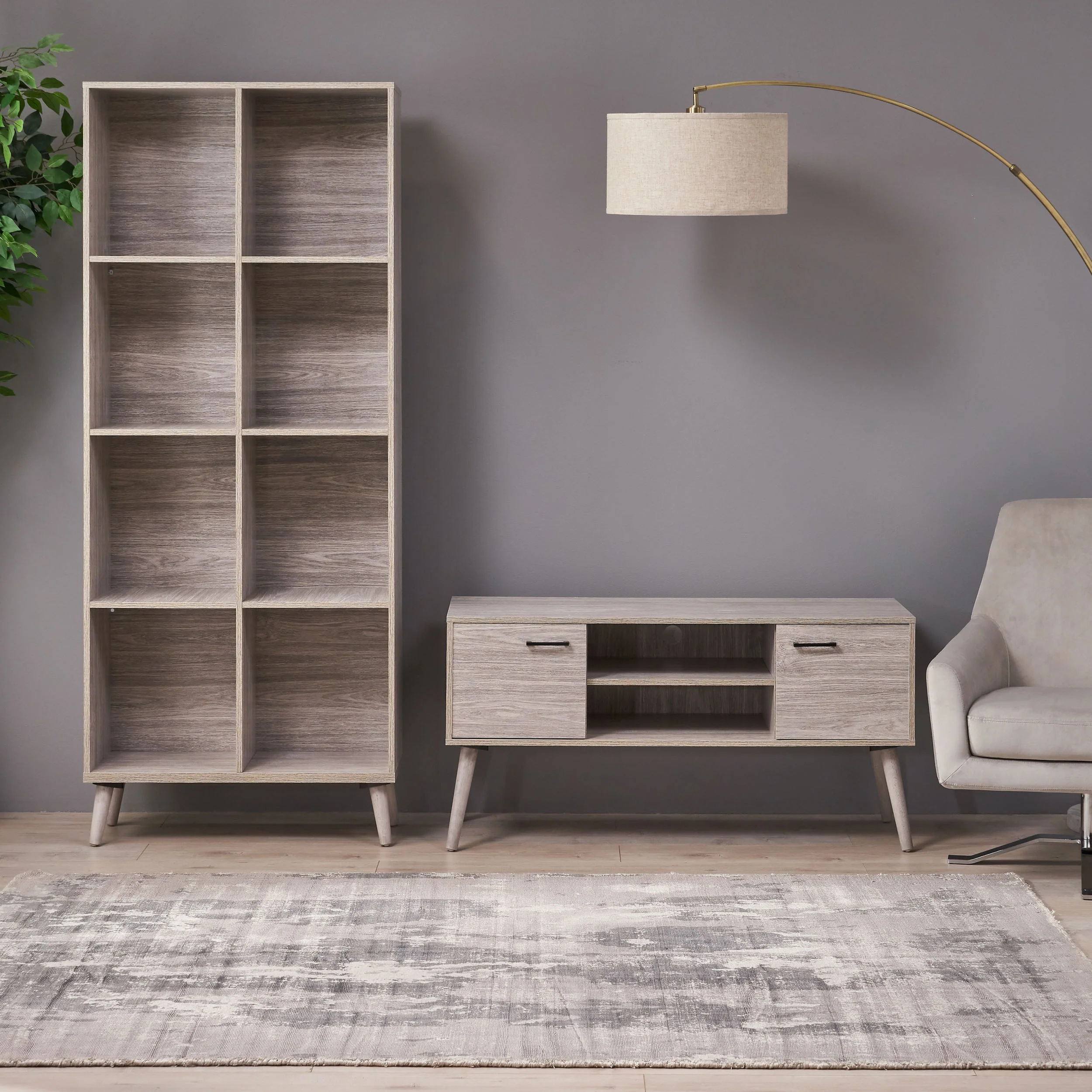 Mavis Mid Century 2 Piece TV Stand & Bookcase Set - furnishings