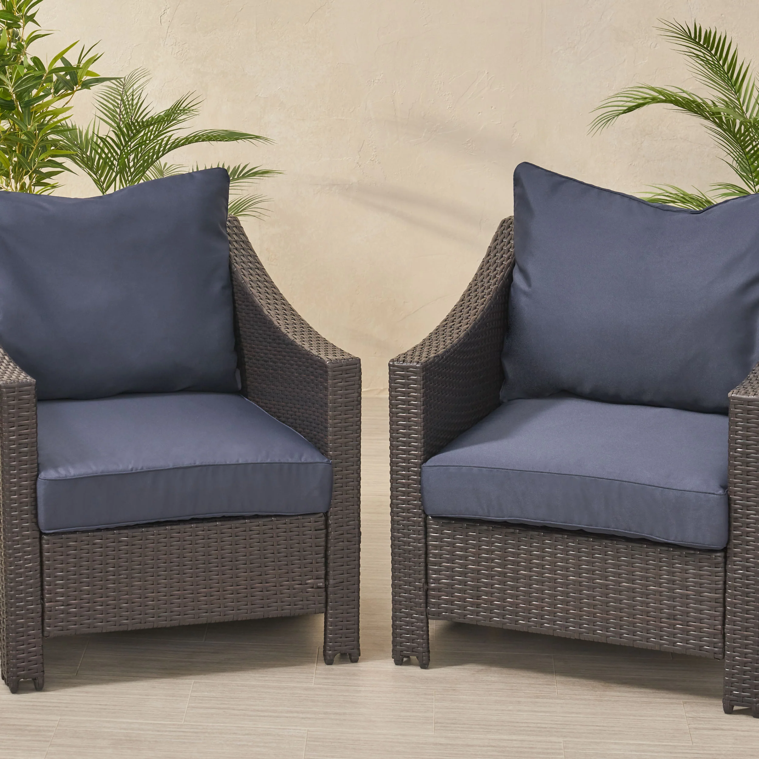 Luciella Outdoor Water Resistant Fabric Club Chair Cushions with Piping (Set of 2) - furnishings