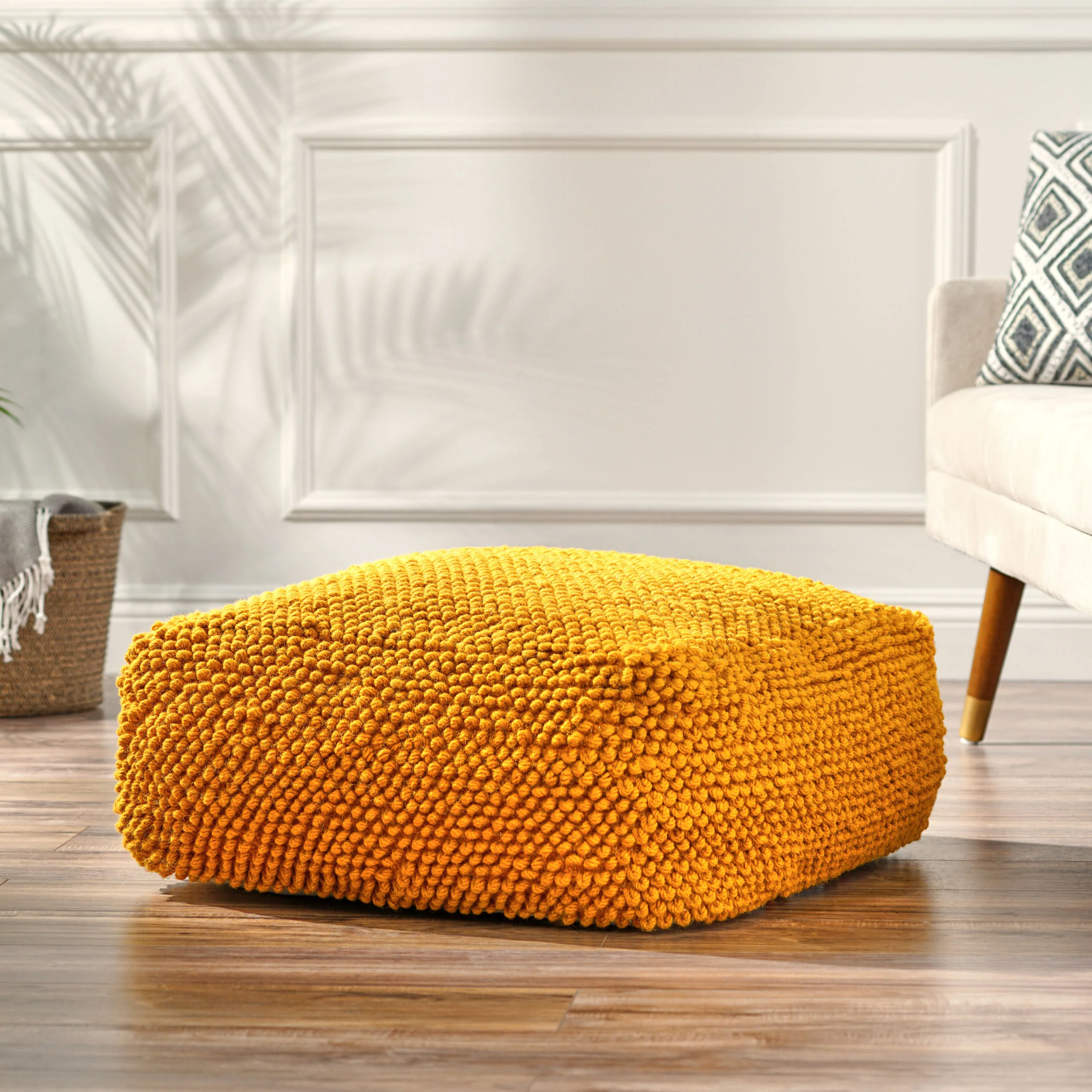 Wilsey Boho Handcrafted Tufted Fabric Square Pouf - furnishings