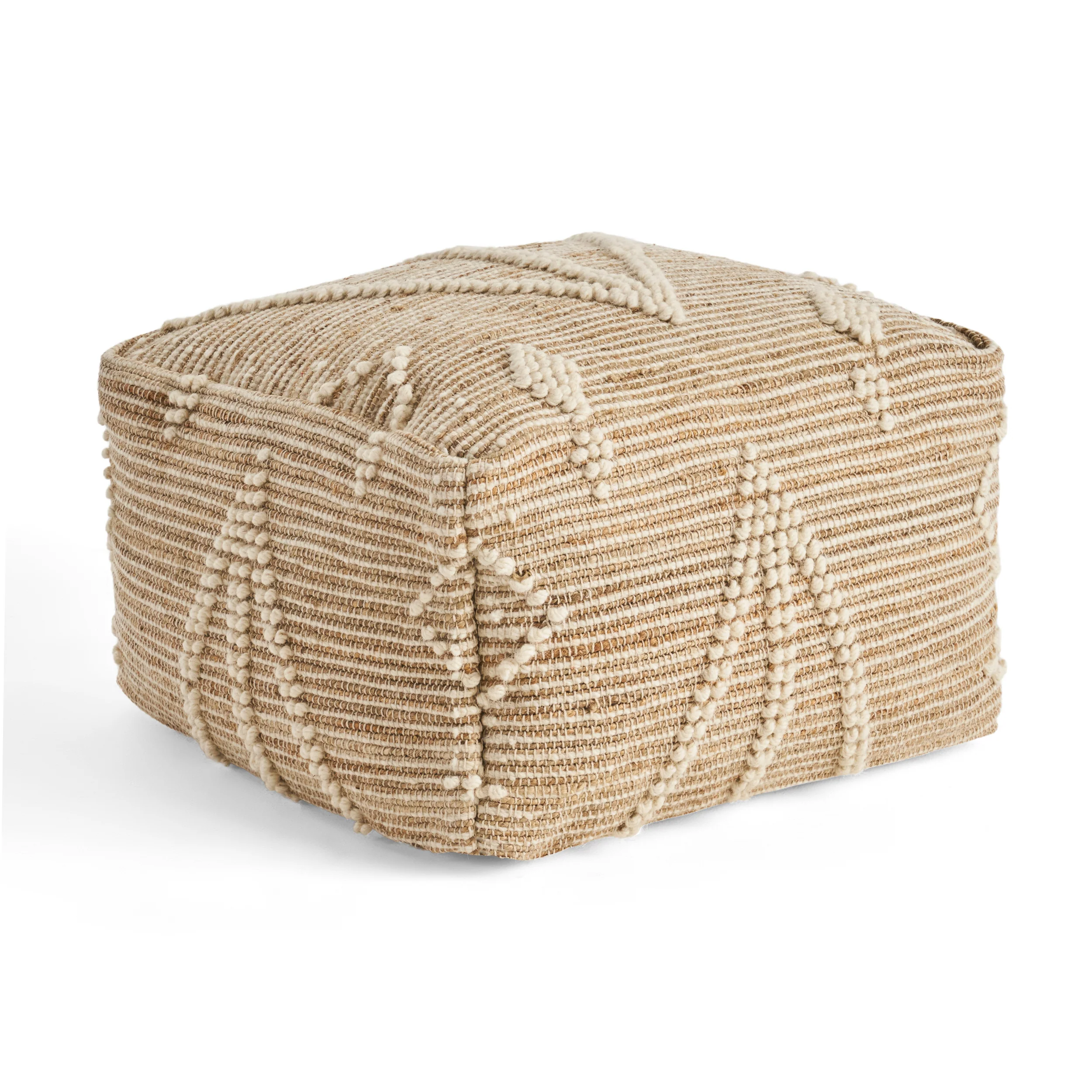 Khalila Boho Wool and Cotton Ottoman Pouf - furnishings