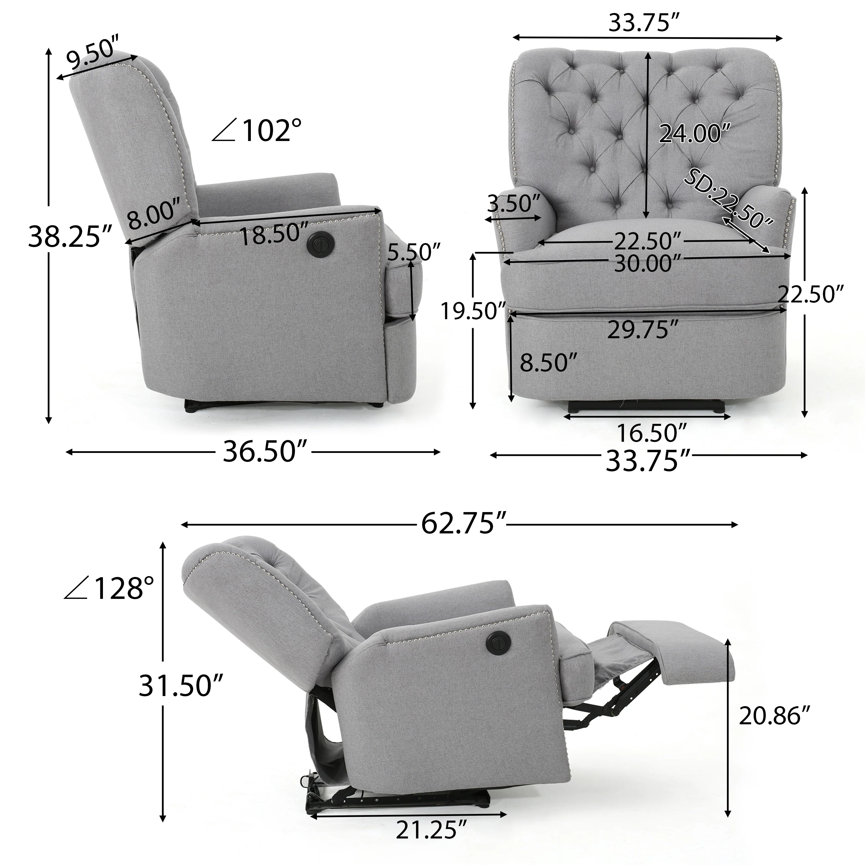 Palermo Tufted Fabric Power Recliner Chair - furnishings