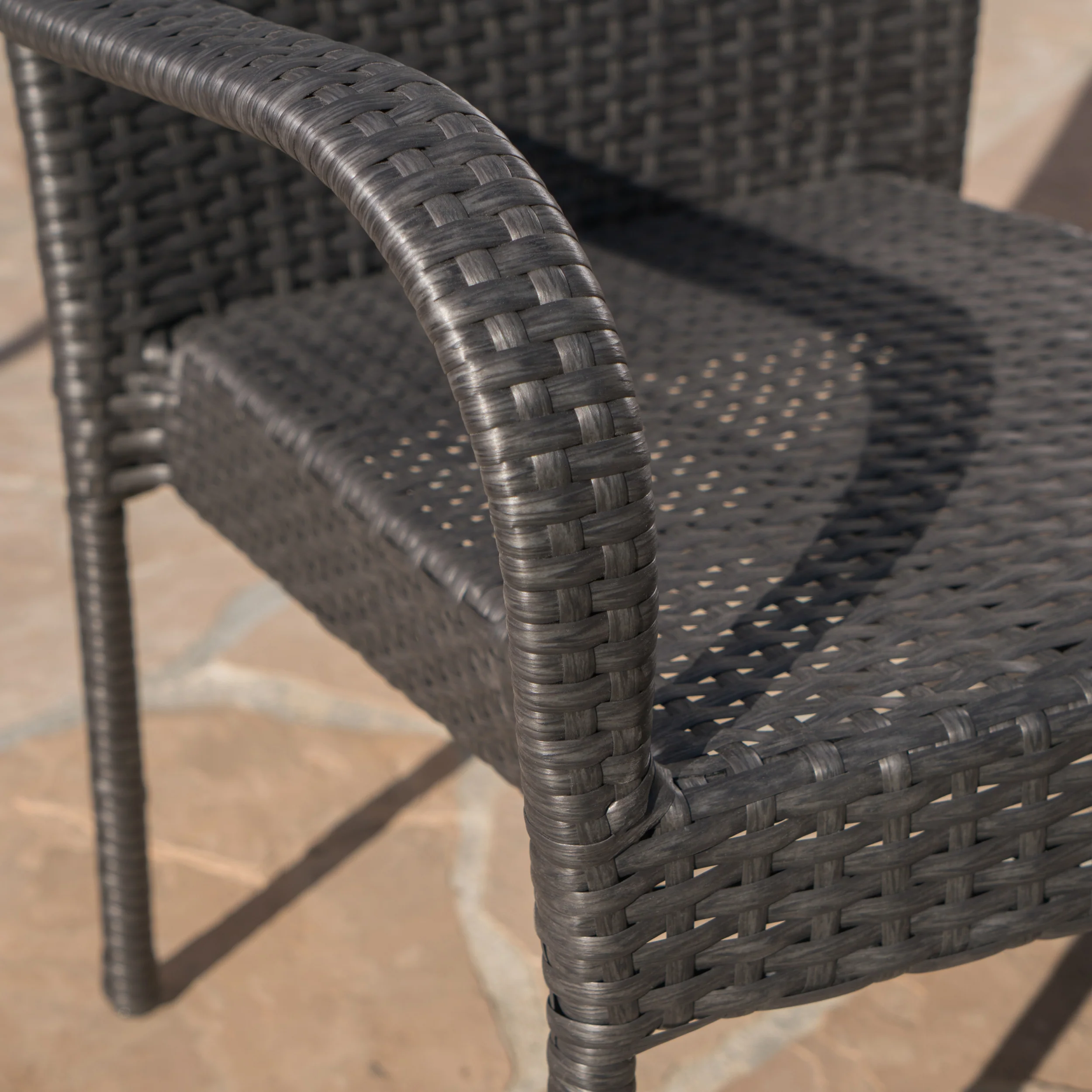 Luminous Outdoor 6 Piece Stacking Wicker Dining Set with Acacia Wood Table and Bench - furnishings