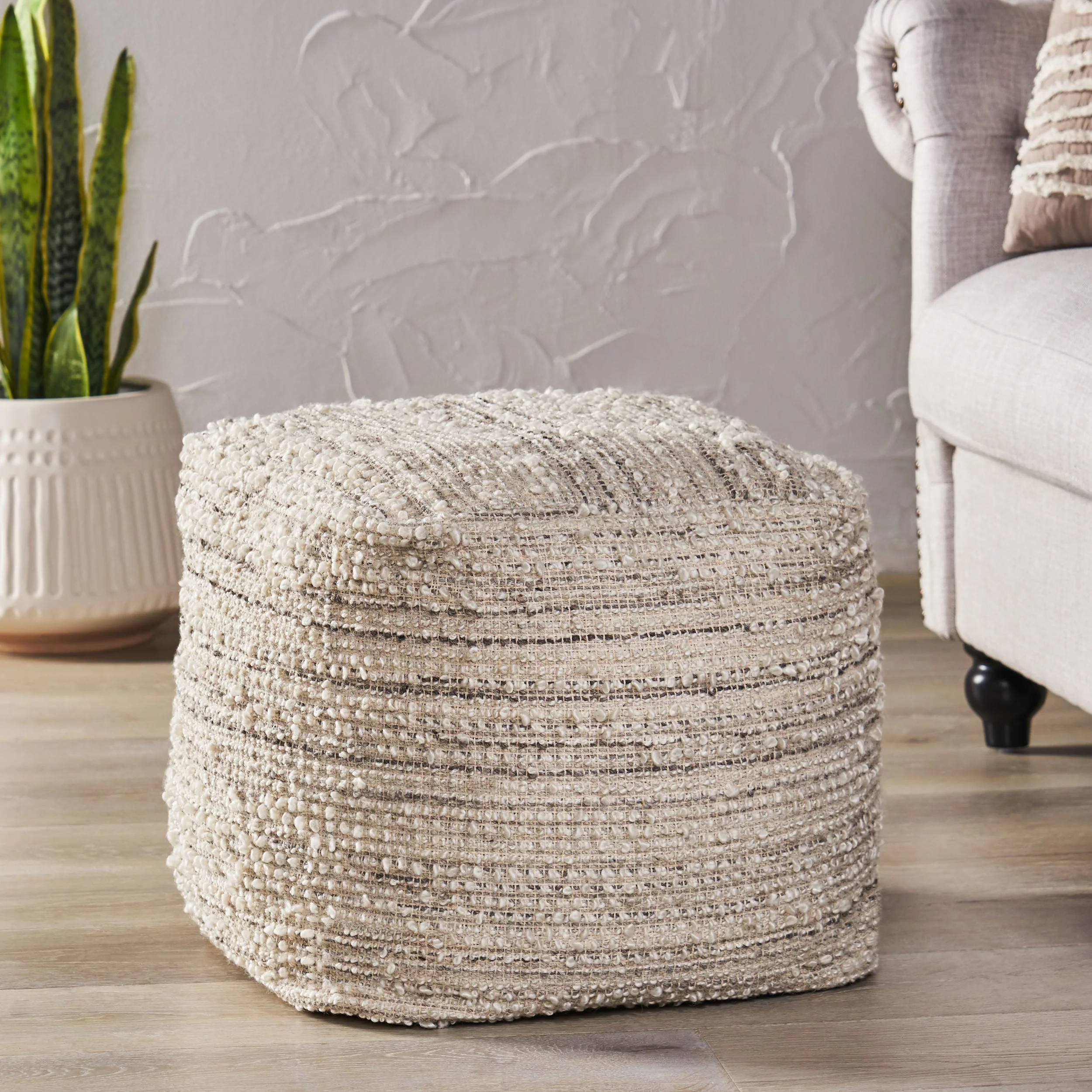 Osgood Boho Handcrafted Fabric Cube Pouf - furnishings