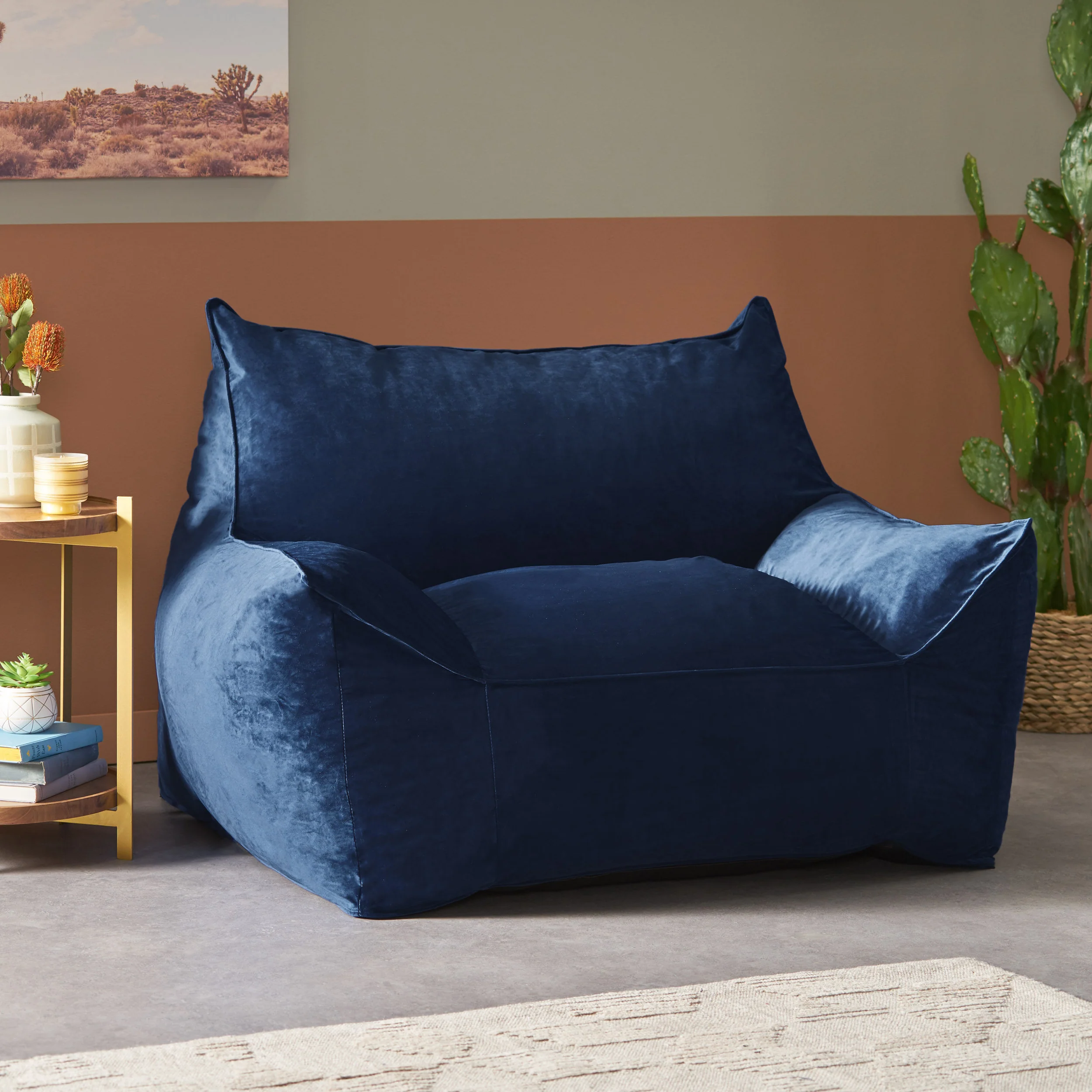 Ehlen Modern Velveteen Bean Bag Chair with Armrests - furnishings