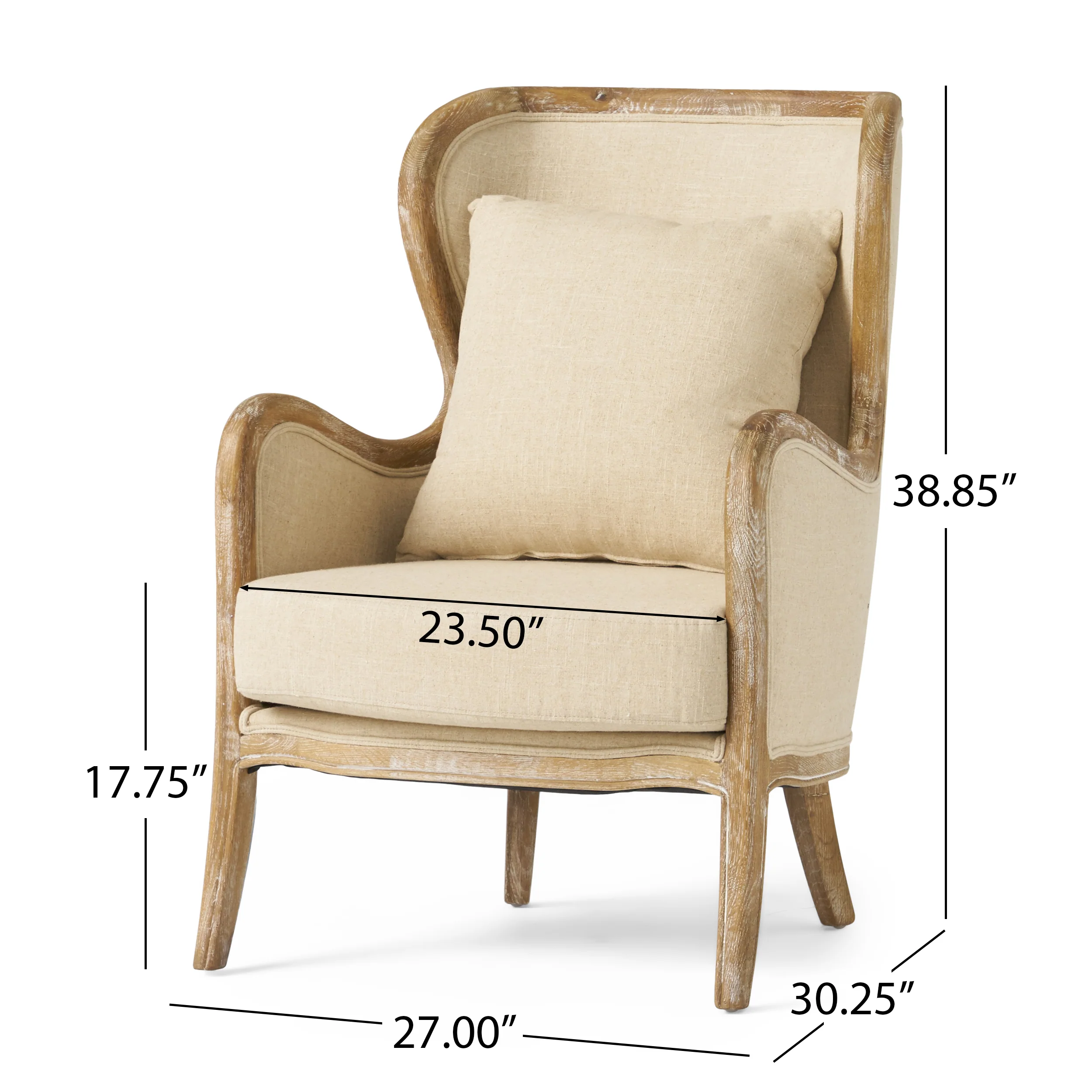 Milton Beige Fabric Wing Chair - furnishings