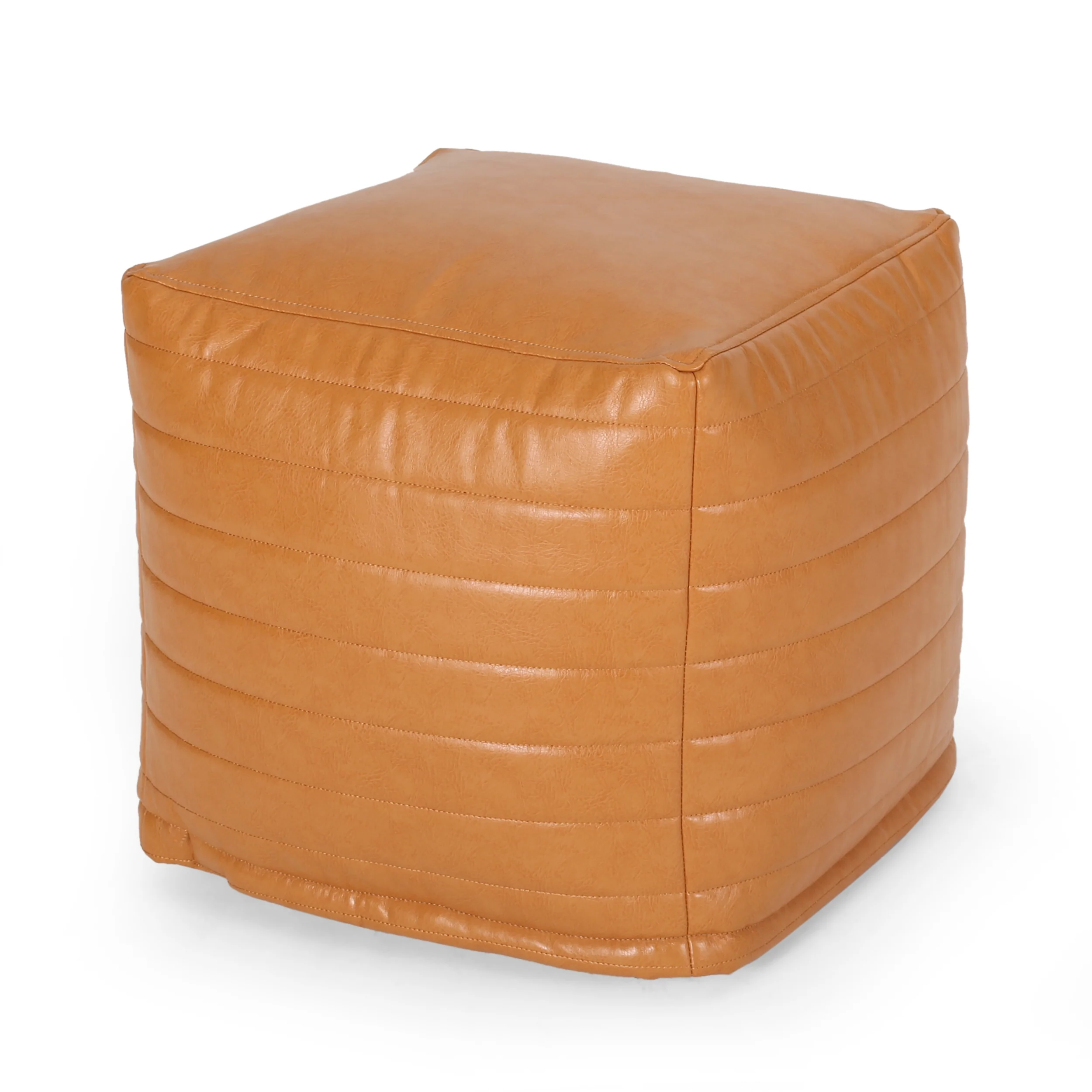 Conrail Contemporary Faux Leather Channel Stitch Pouf - furnishings