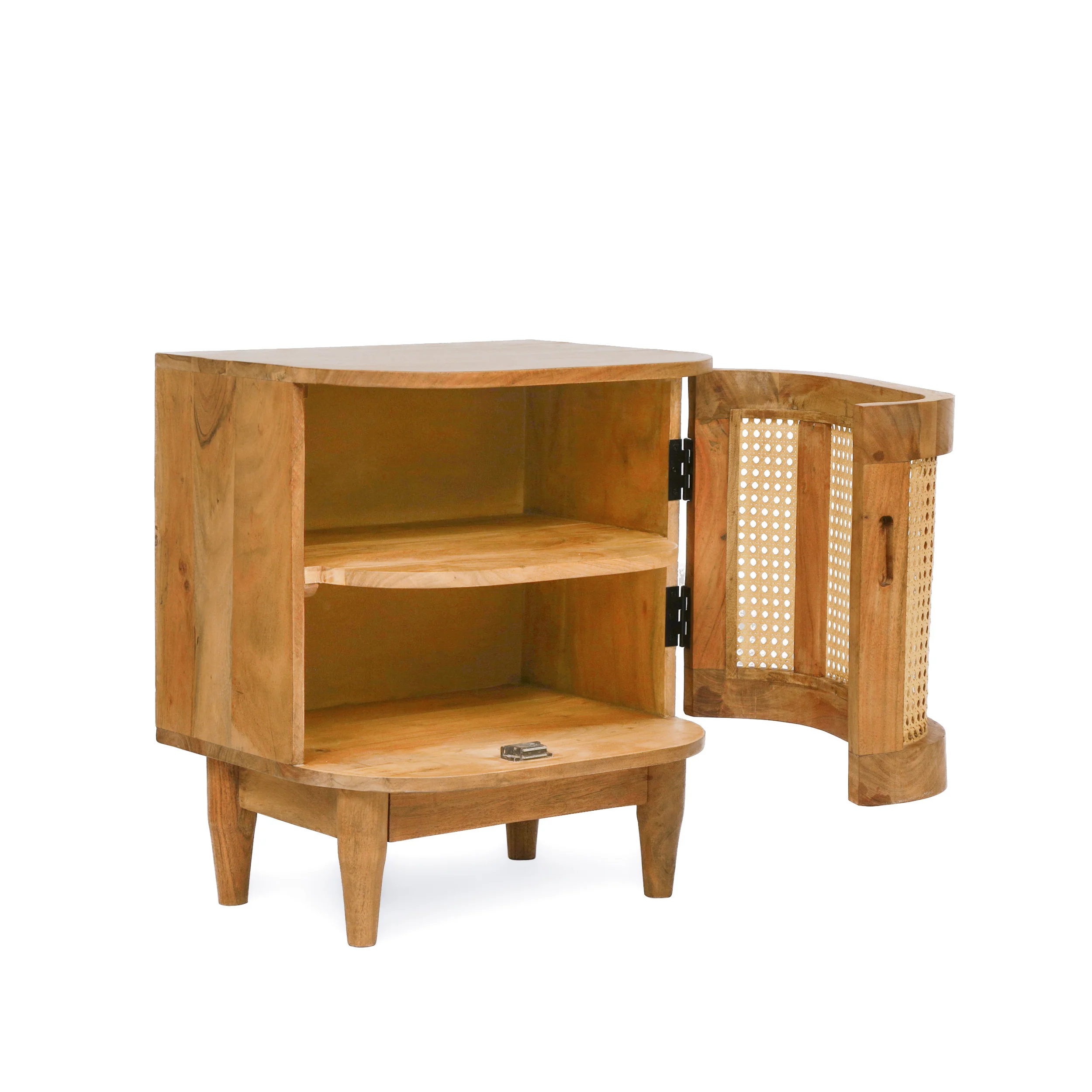 Cerny Rustic Handmade Wood and Cane Nightstand Cabinets, Set of 2, Natural - furnishings