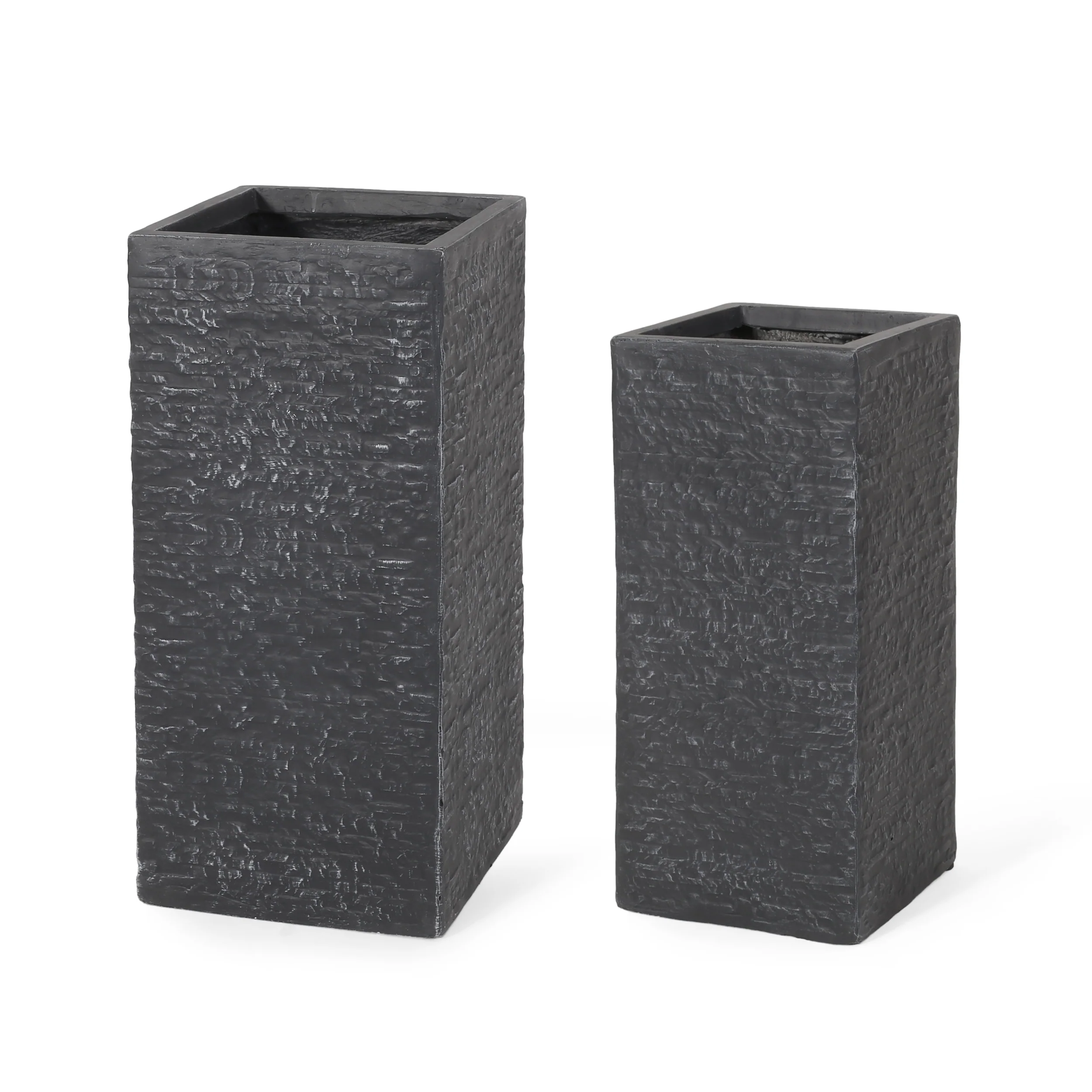 Leiman Outdoor Large and Medium Cast Stone Planters, Set of 2, Gray - furnishings