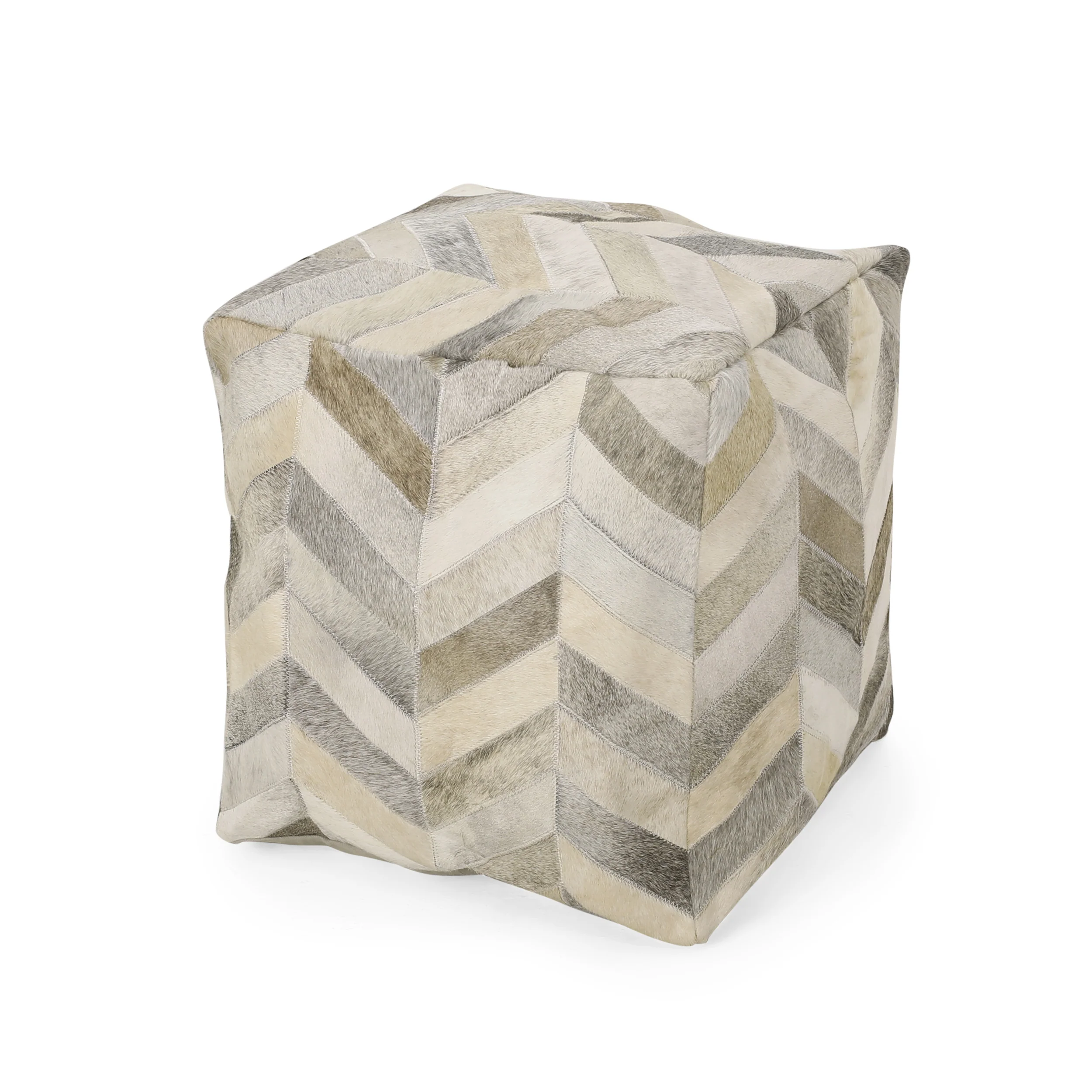 Weikel Handcrafted Boho Cowhide Pouf - furnishings