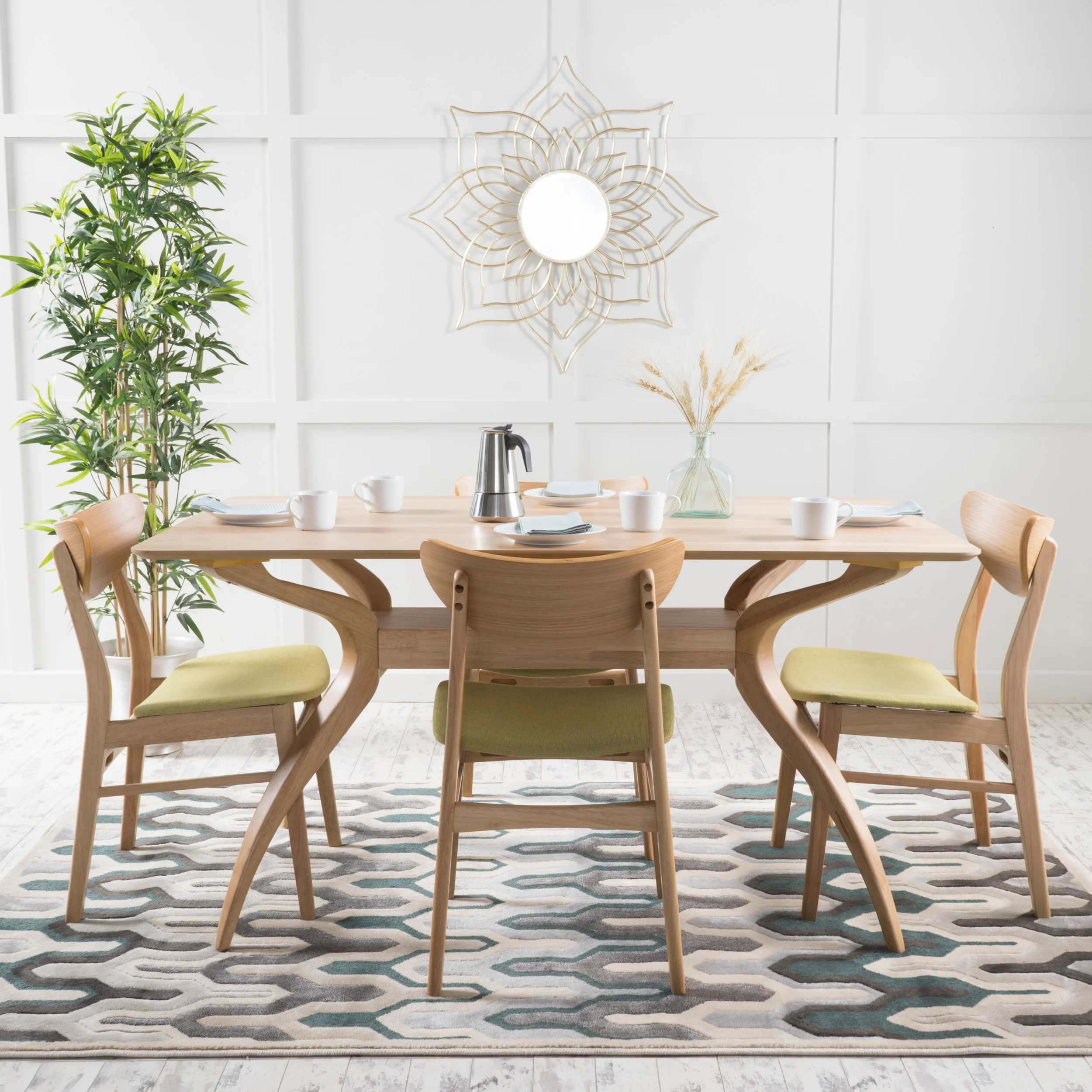 Amundsen Natural Oak Finish Curved Leg Rectangular 5 Piece Dining Set - furnishings