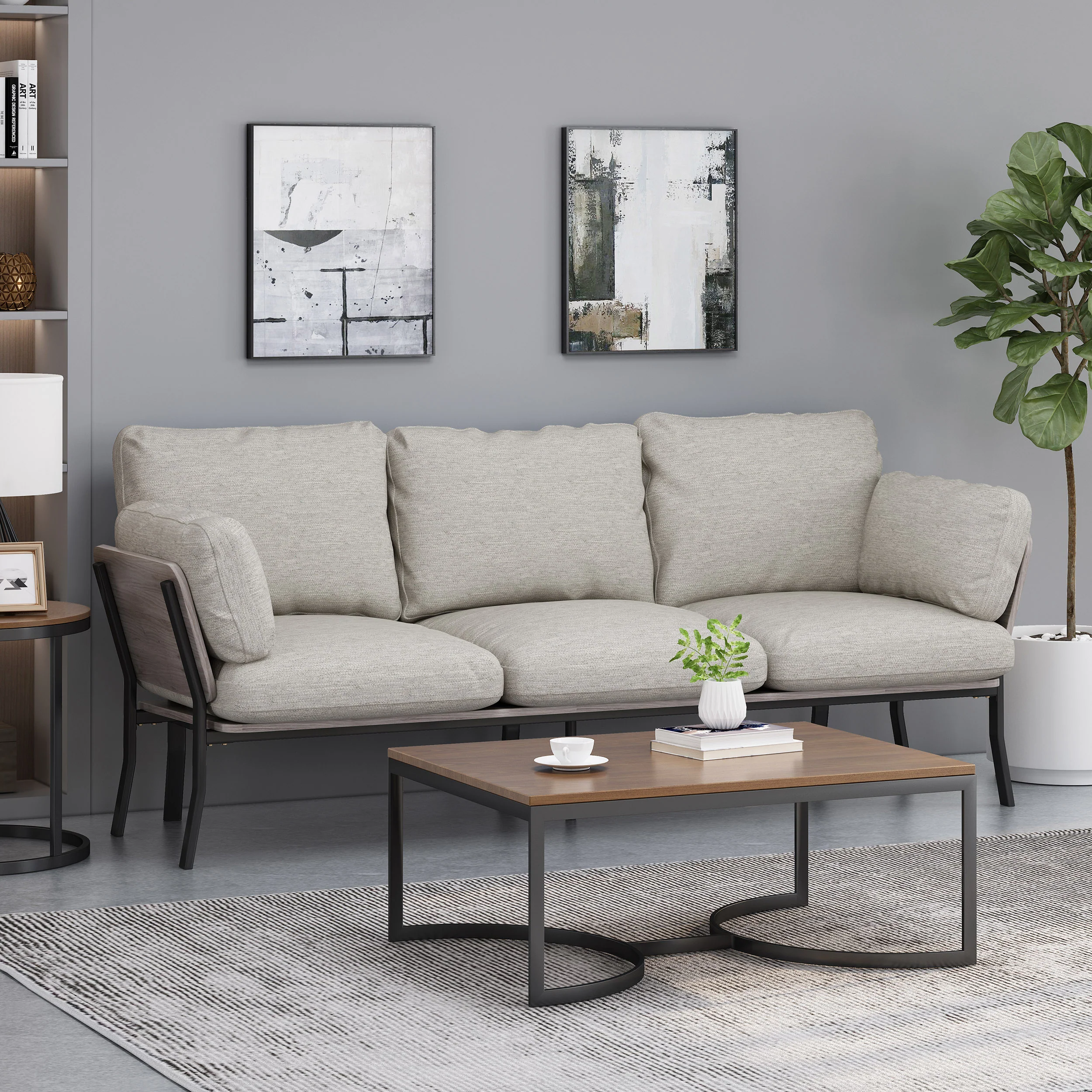 Athea Mid-Century Modern 3 Seater Wood Frame Sofa - furnishings