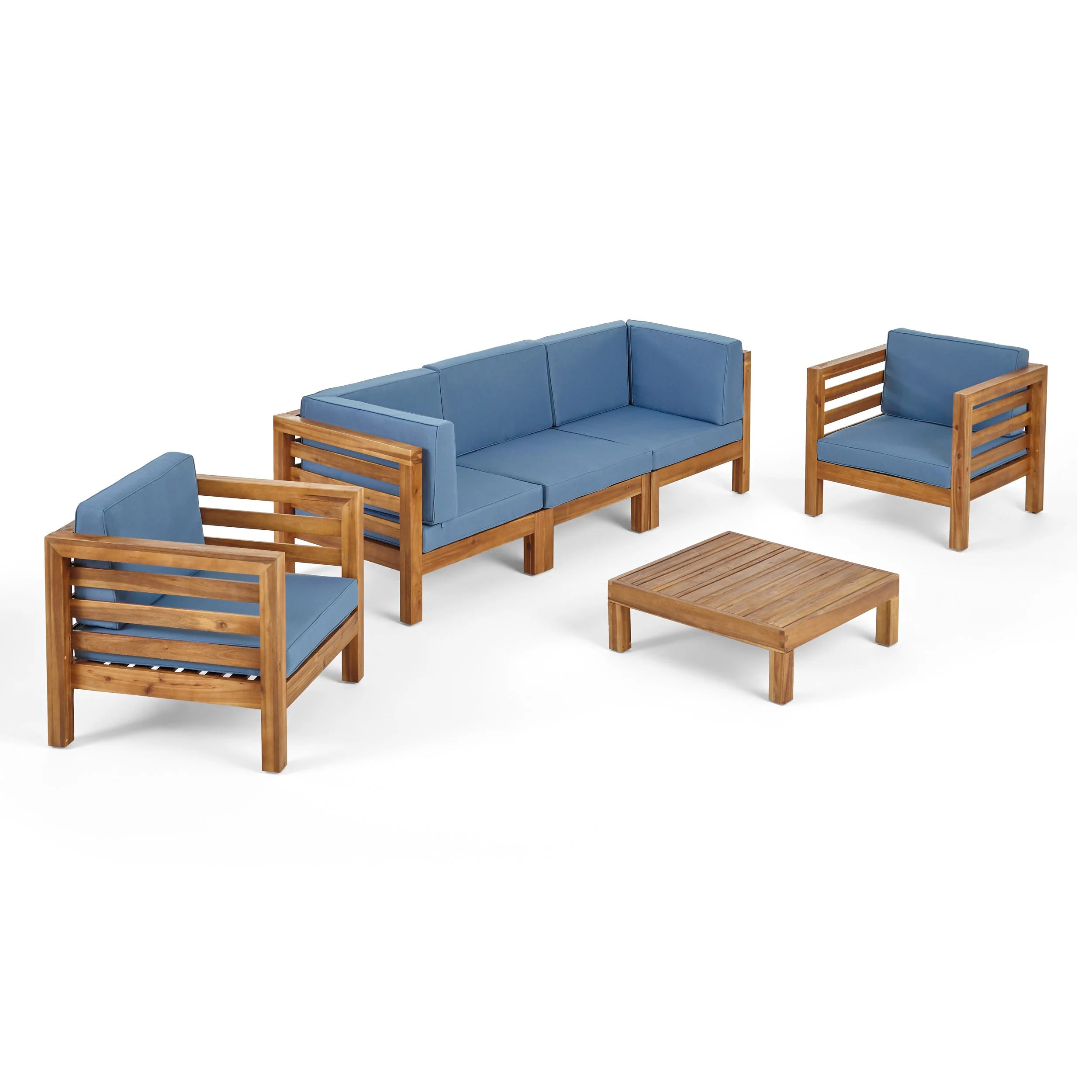 Emma Outdoor 5 Seater Acacia Wood Sofa Chat Set - furnishings