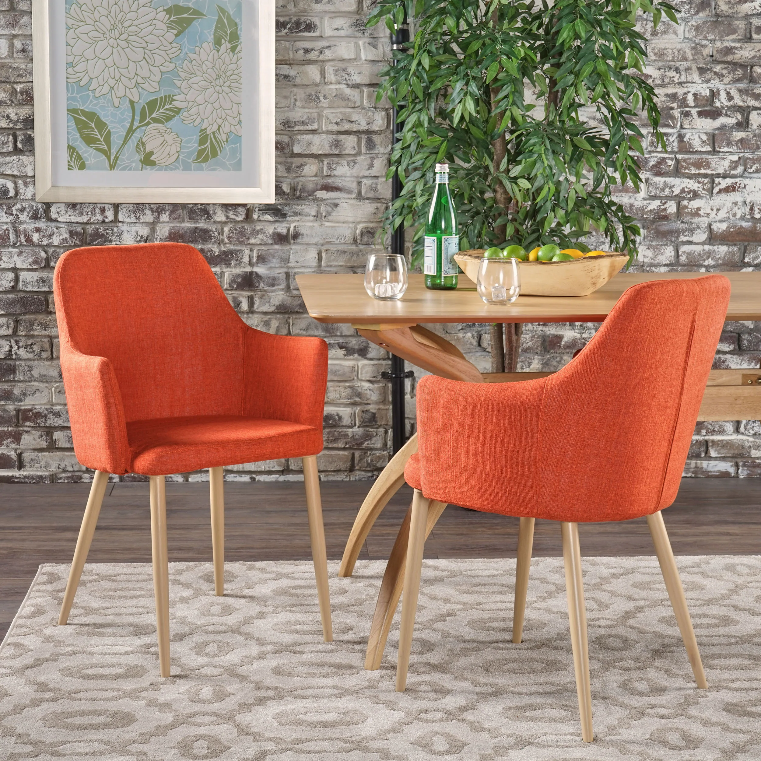 Serra Mid Century Fabric Dining Chair with Wood Finished Metal Legs (Set of 2) - furnishings