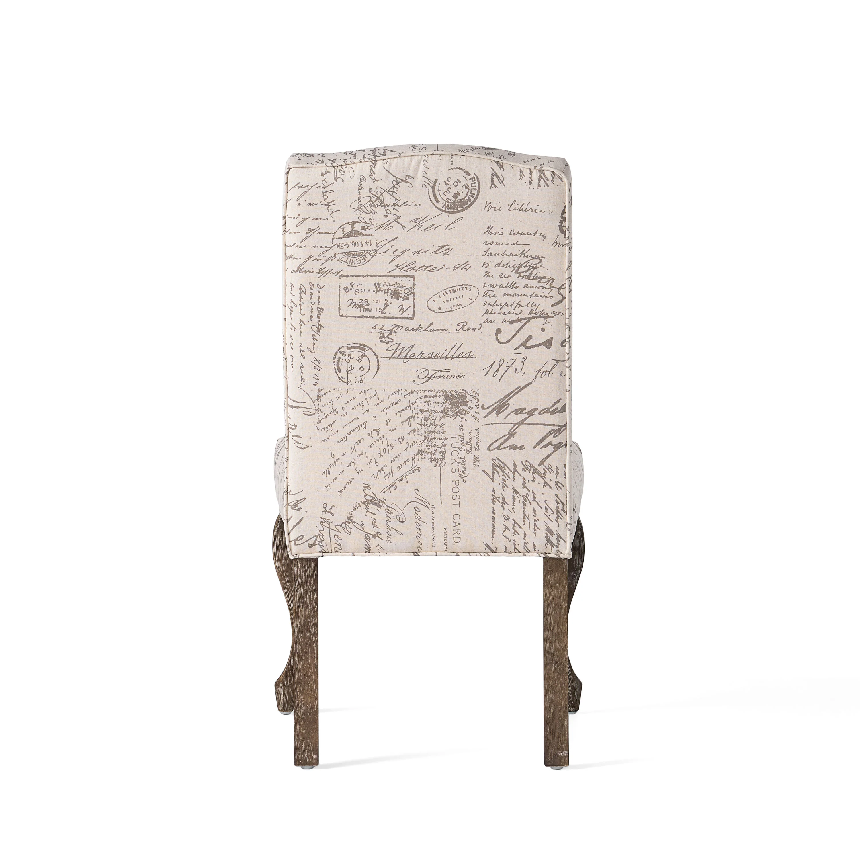 Crown Back French Script Beige Fabric Dining Chairs (Set of 2) - furnishings