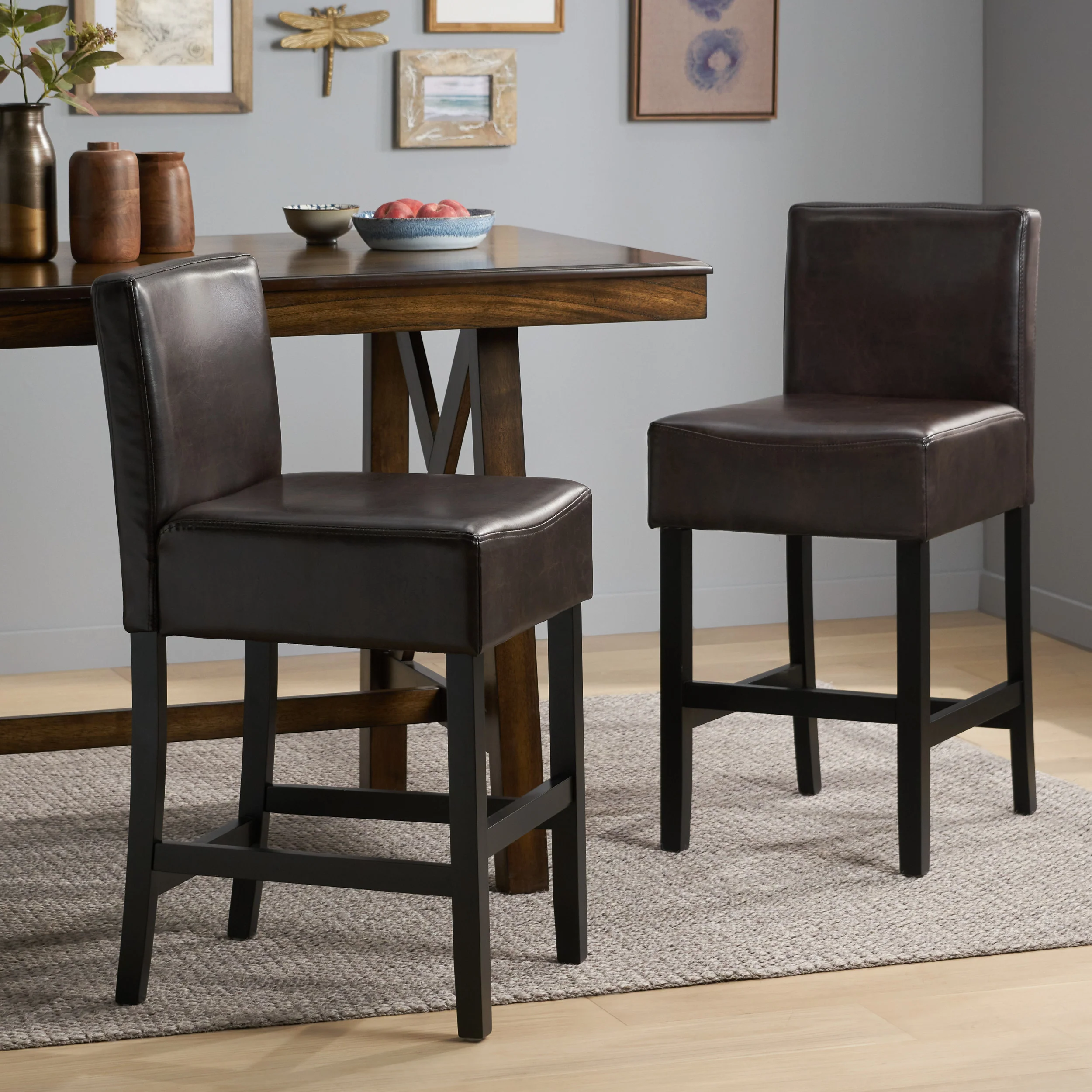 Seigel 19-Inch Brown Bonded Leather Counter Stool (Set of 2) - furnishings