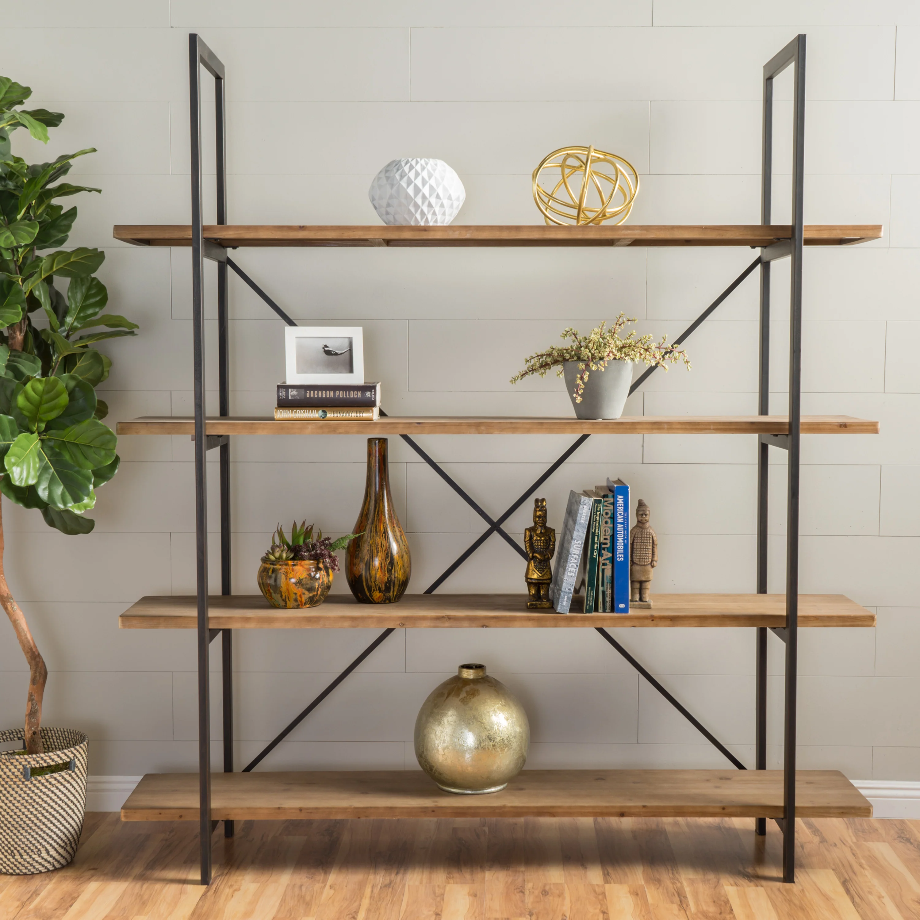 Elizabeth Industrial 4 Shelf Firwood Bookcase - furnishings