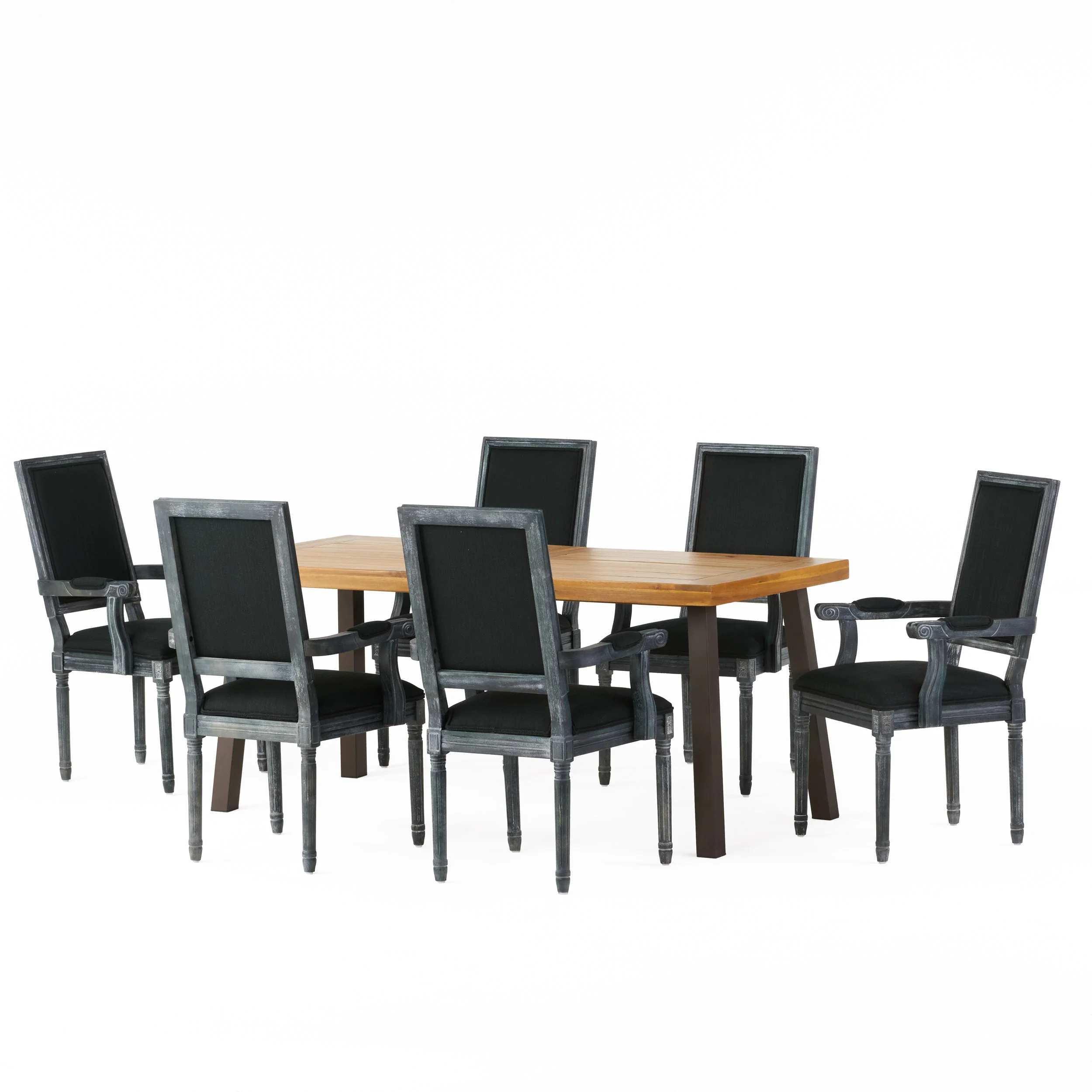 Coniston Farmhouse Fabric Upholstered Wood and Iron 7 Piece Dining Set - furnishings