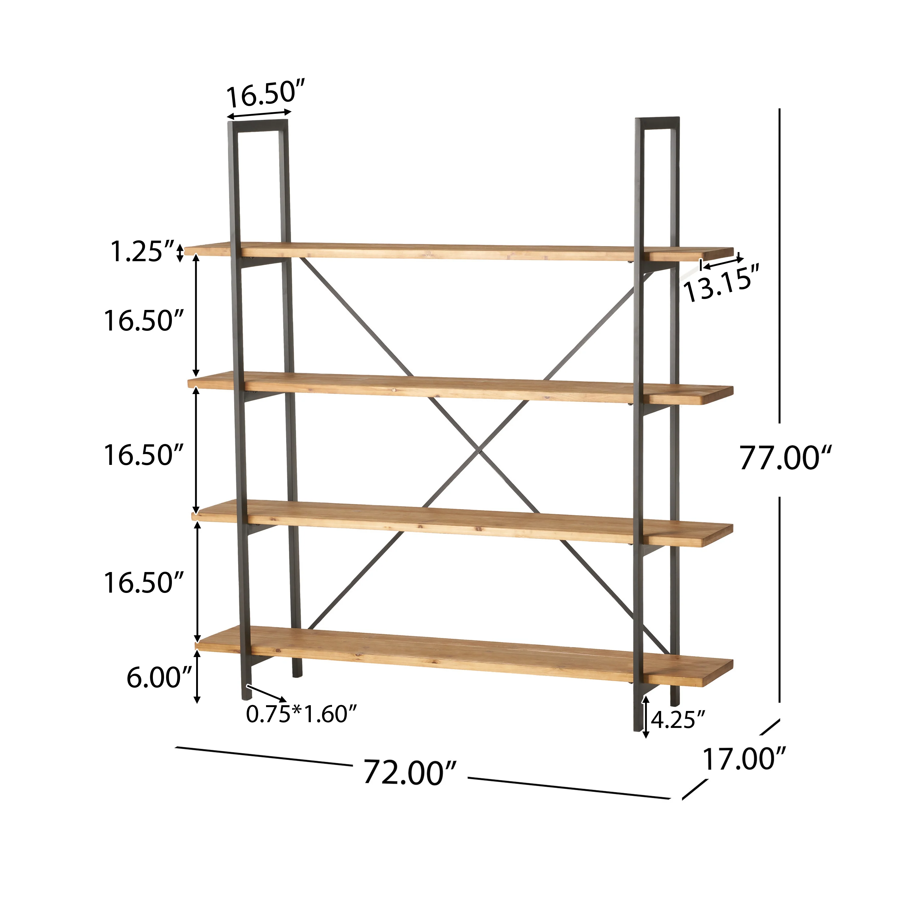 Elizabeth Industrial 4 Shelf Firwood Bookcase - furnishings