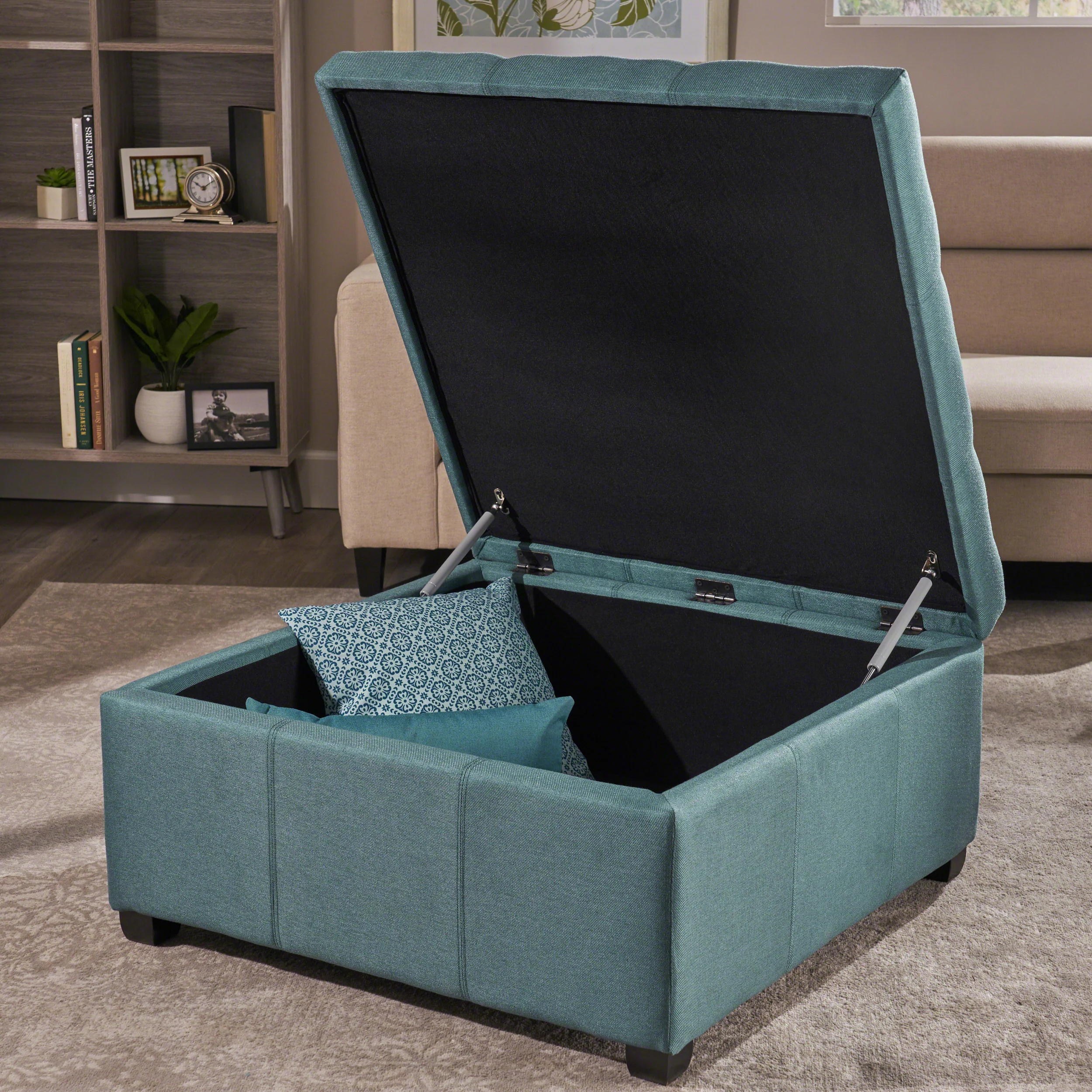 Carlyle Square Tufted Fabric Storage Ottoman Coffee Table - furnishings