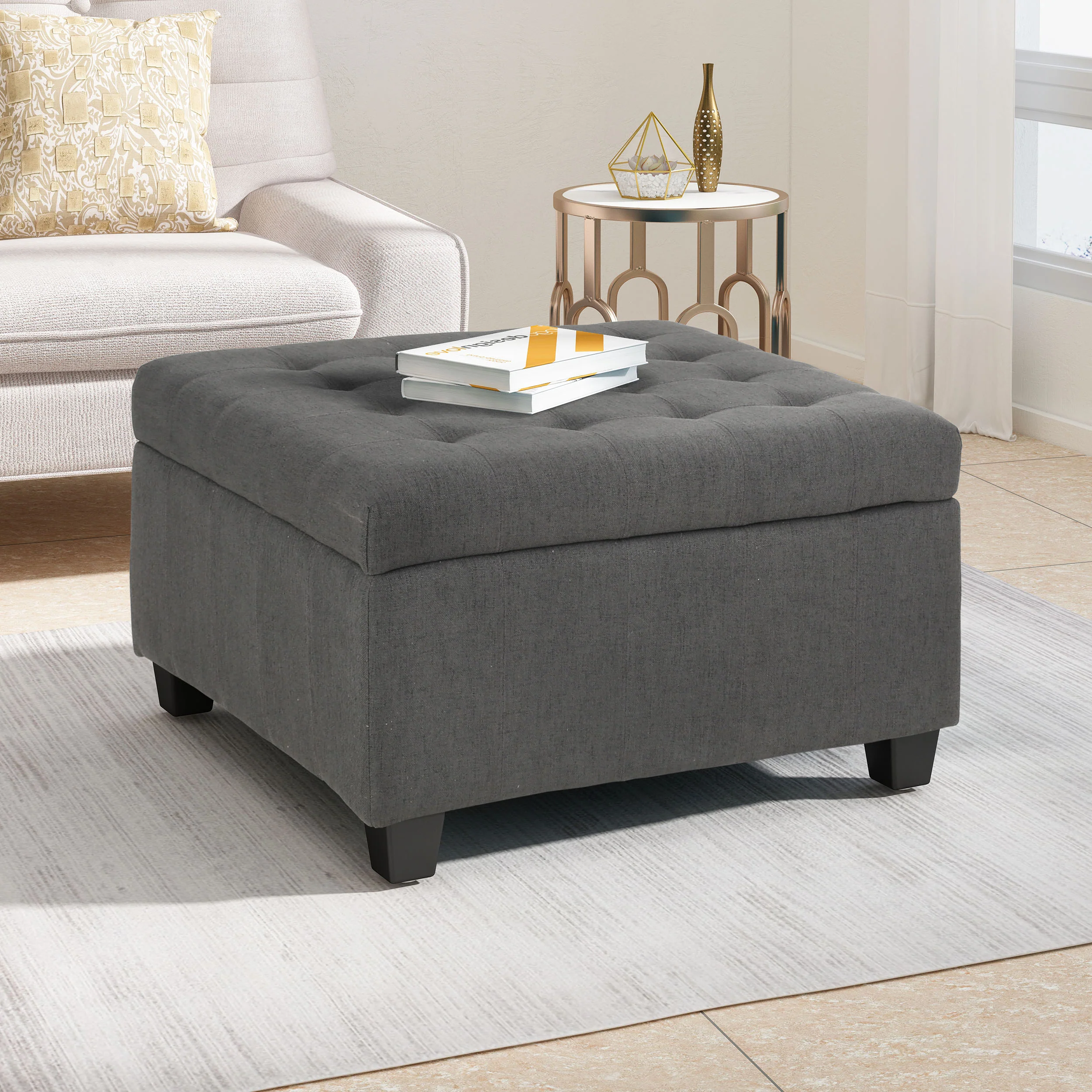 Piogor Contemporary Tufted Fabric Storage Ottoman - furnishings