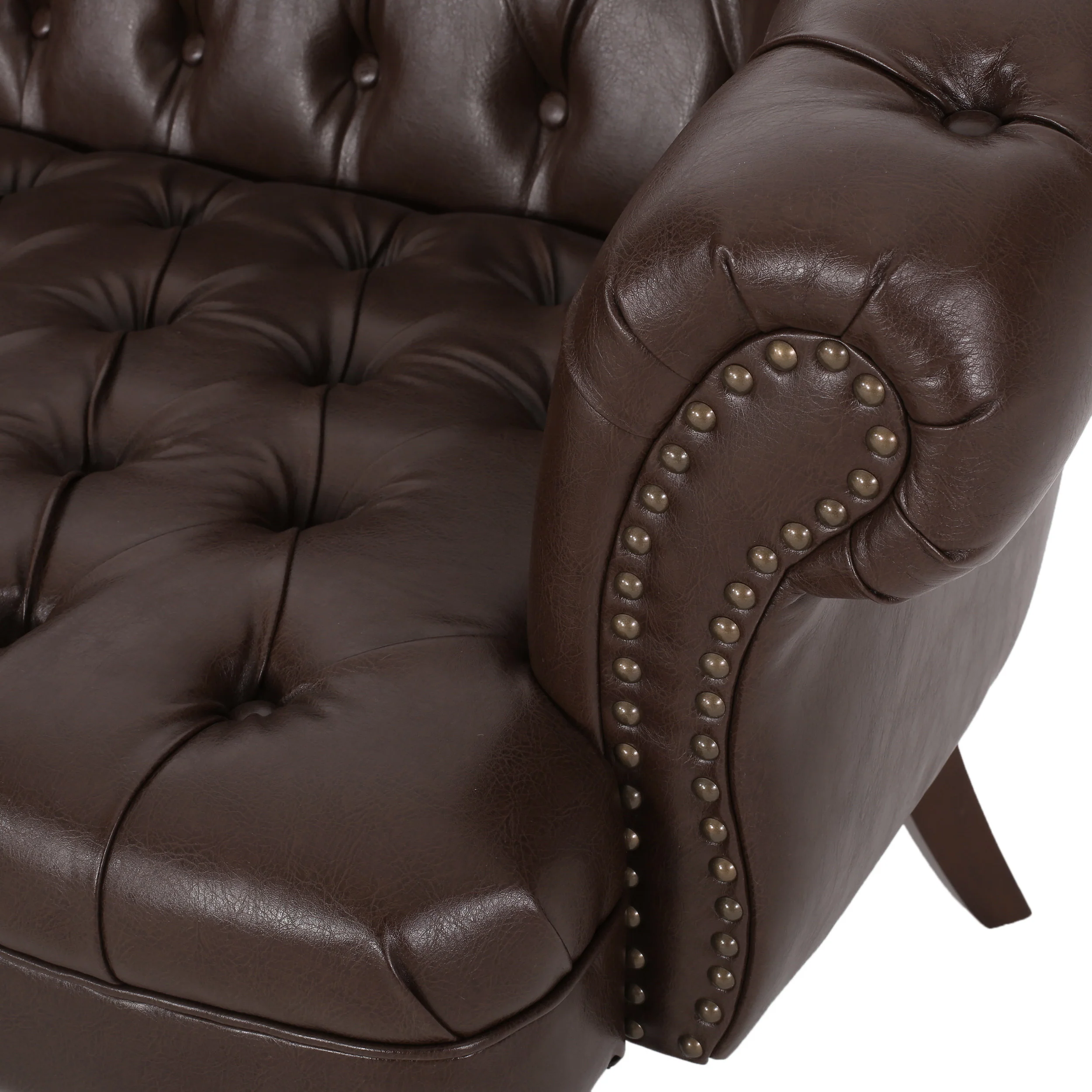 Trask Contemporary Leather Tufted Loveseat with Nailhead Trim - furnishings