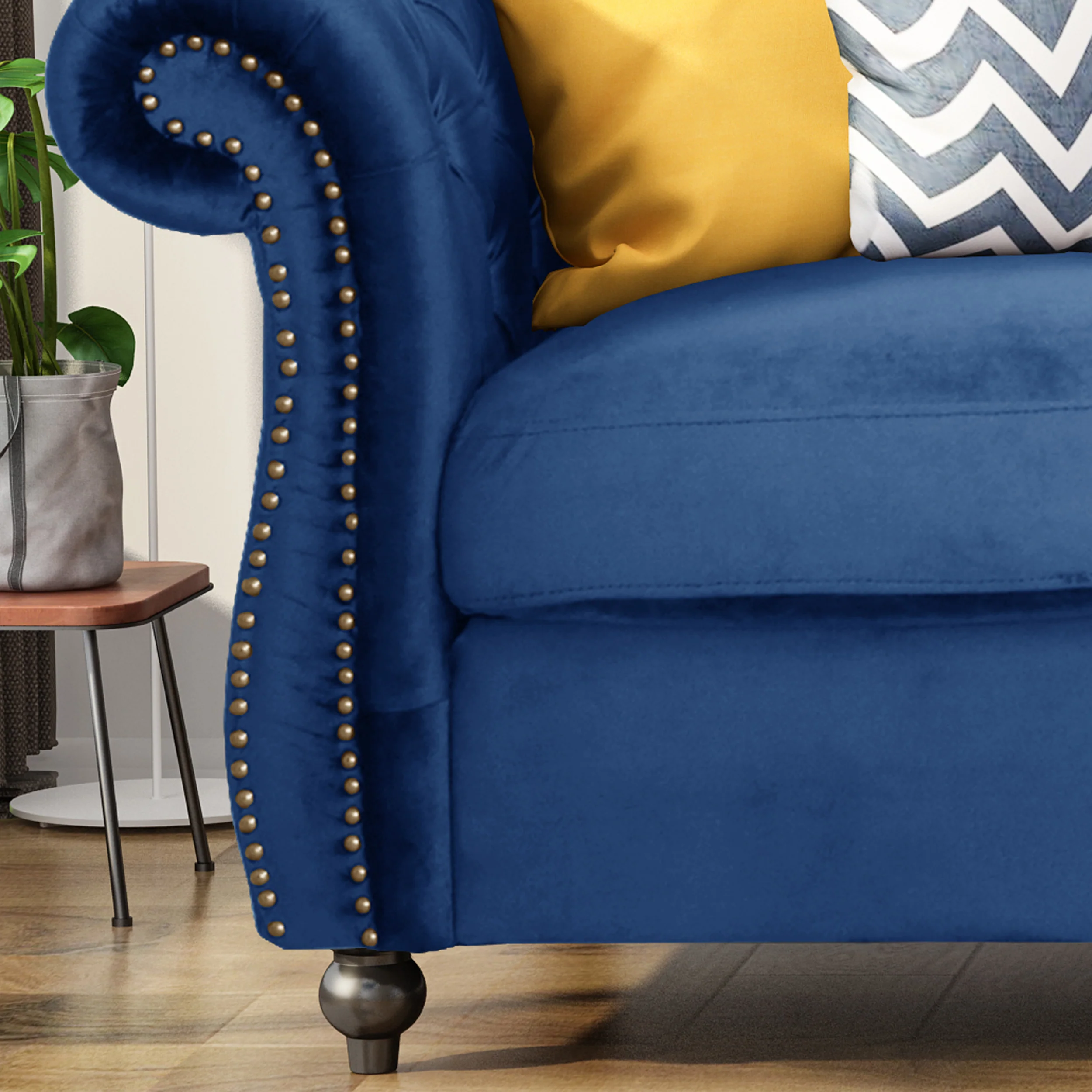 Vita Chesterfield Tufted Microfiber Sofa with Scroll Arms - furnishings