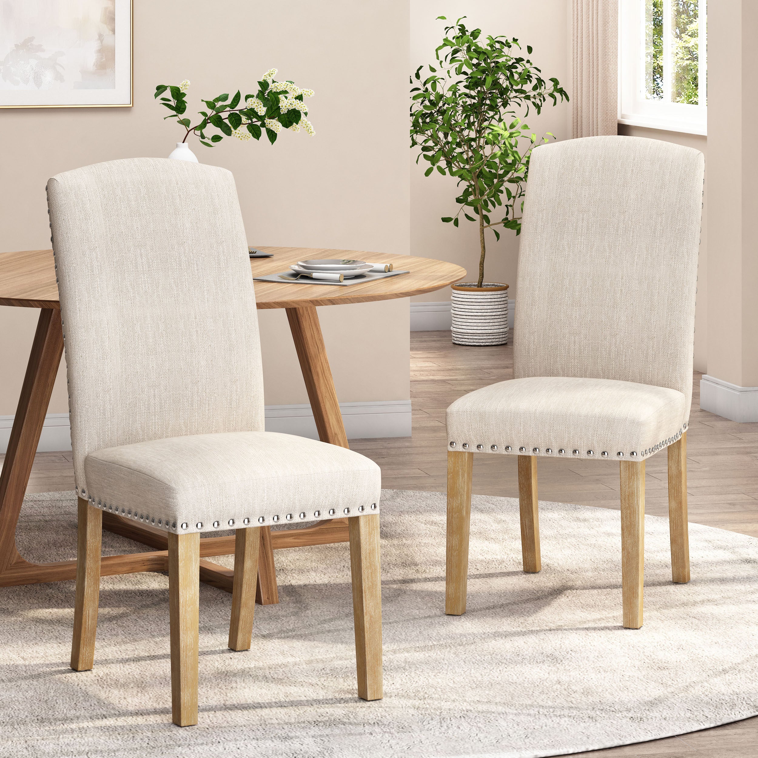 Depue Contemporary Fabric Dining Chair with Nailhead Trim, Set of 2 - furnishings