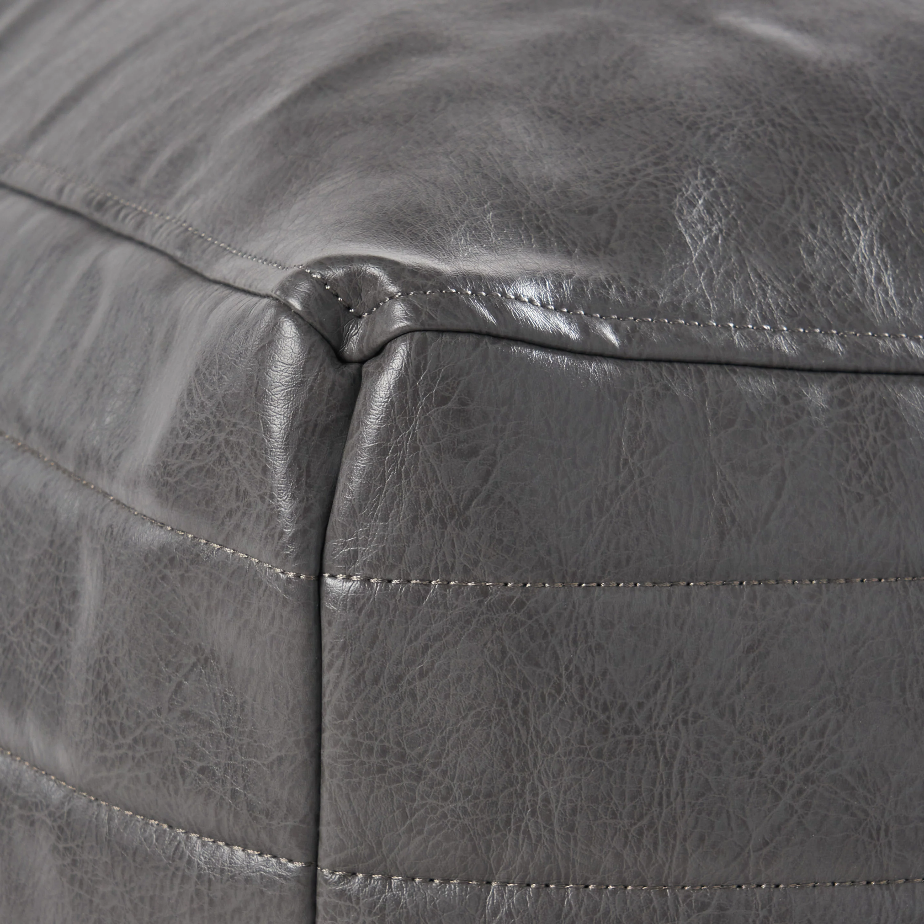 Conrail Contemporary Faux Leather Channel Stitch Pouf - furnishings