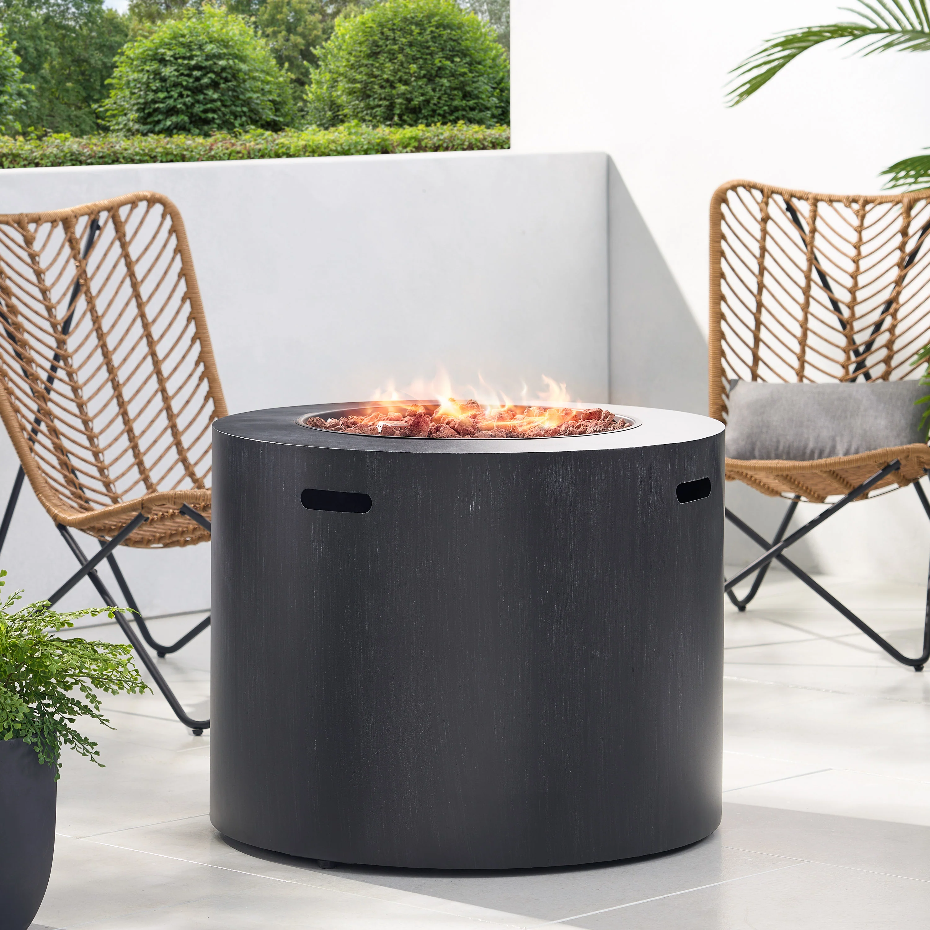 Jasmine Outdoor 40,000 BTU Circular Fire Pit, Brushed Black - furnishings