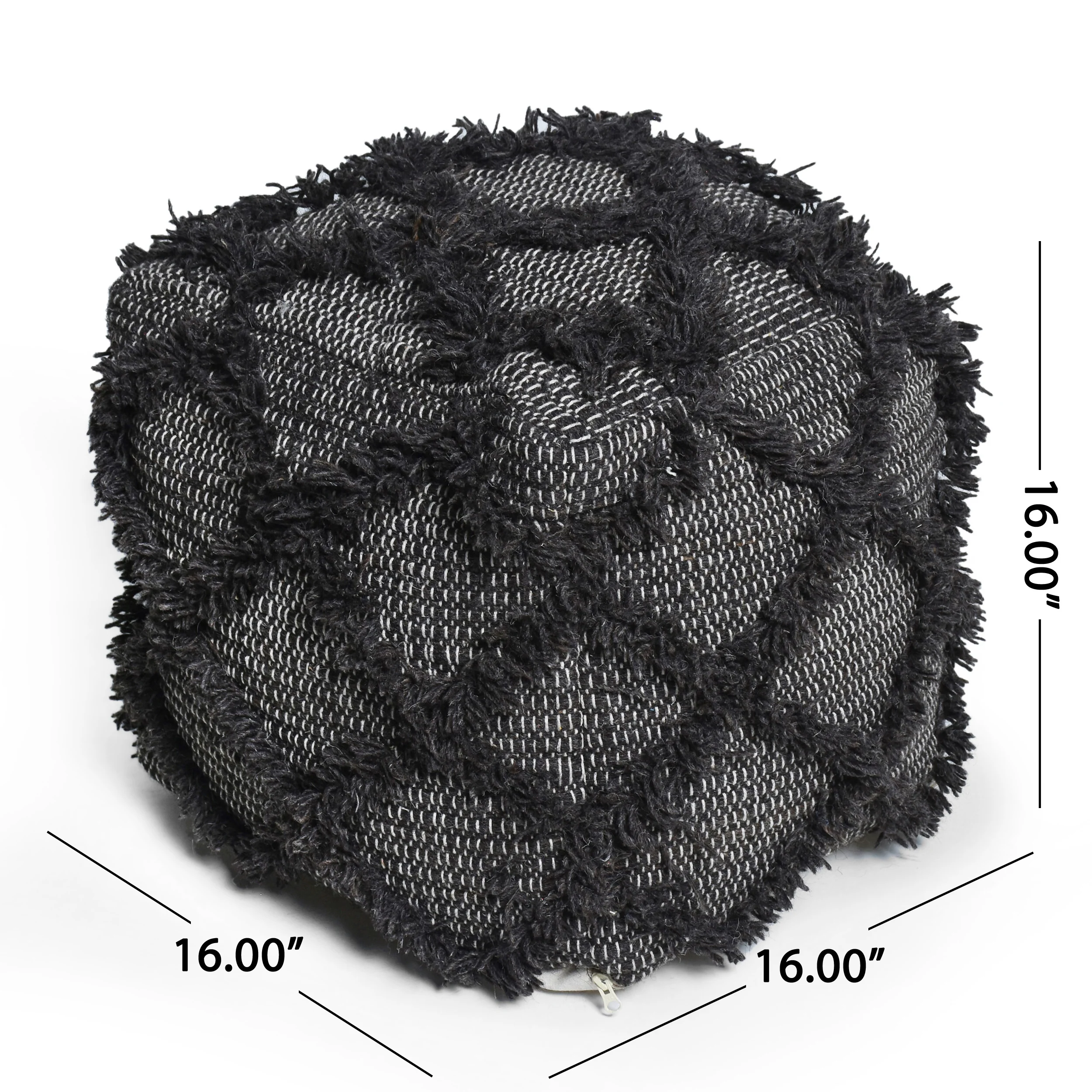 Viraj Boho Artisan Hand Woven Wool and Cotton Cube Pouf - furnishings