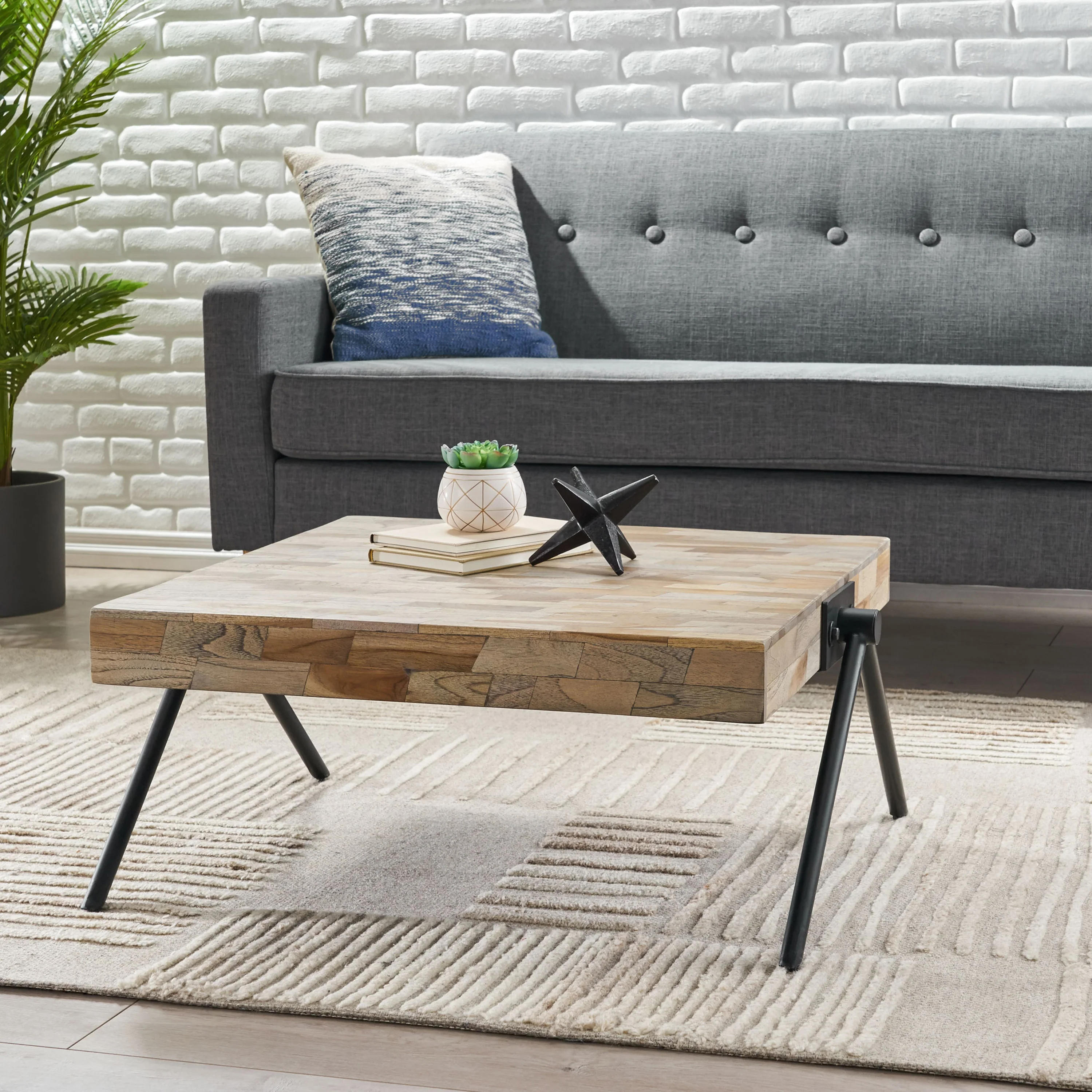 Delliah Handcrafted Modern Industrial Mango Wood Coffee Table - furnishings